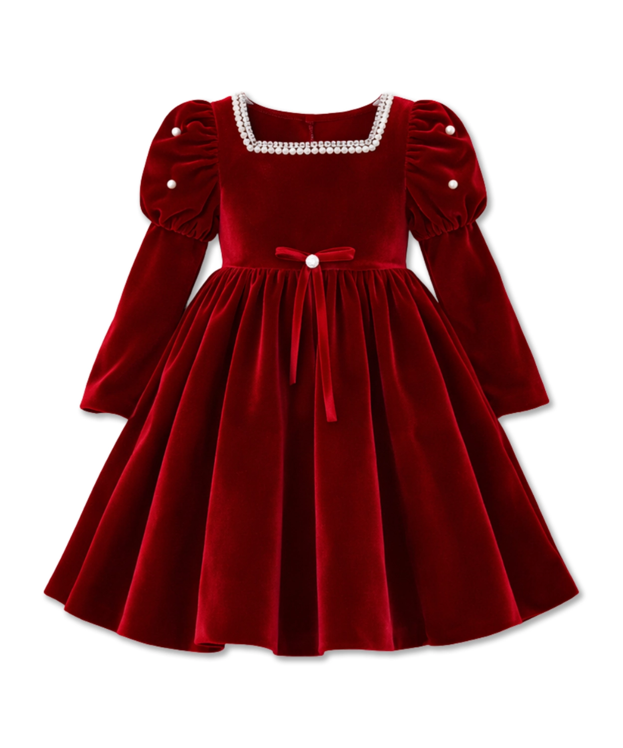 Party Dress With Pearl-Trimmed Neckline And Puffed Sleeves