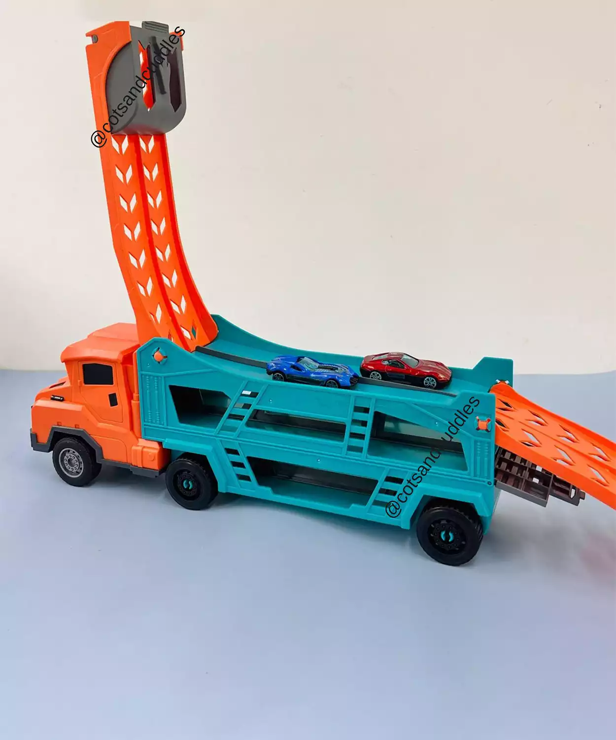 Folding Slide Truck with 3 Die Cast Cars Track Set for Kids Racing & Pretend Play Toy