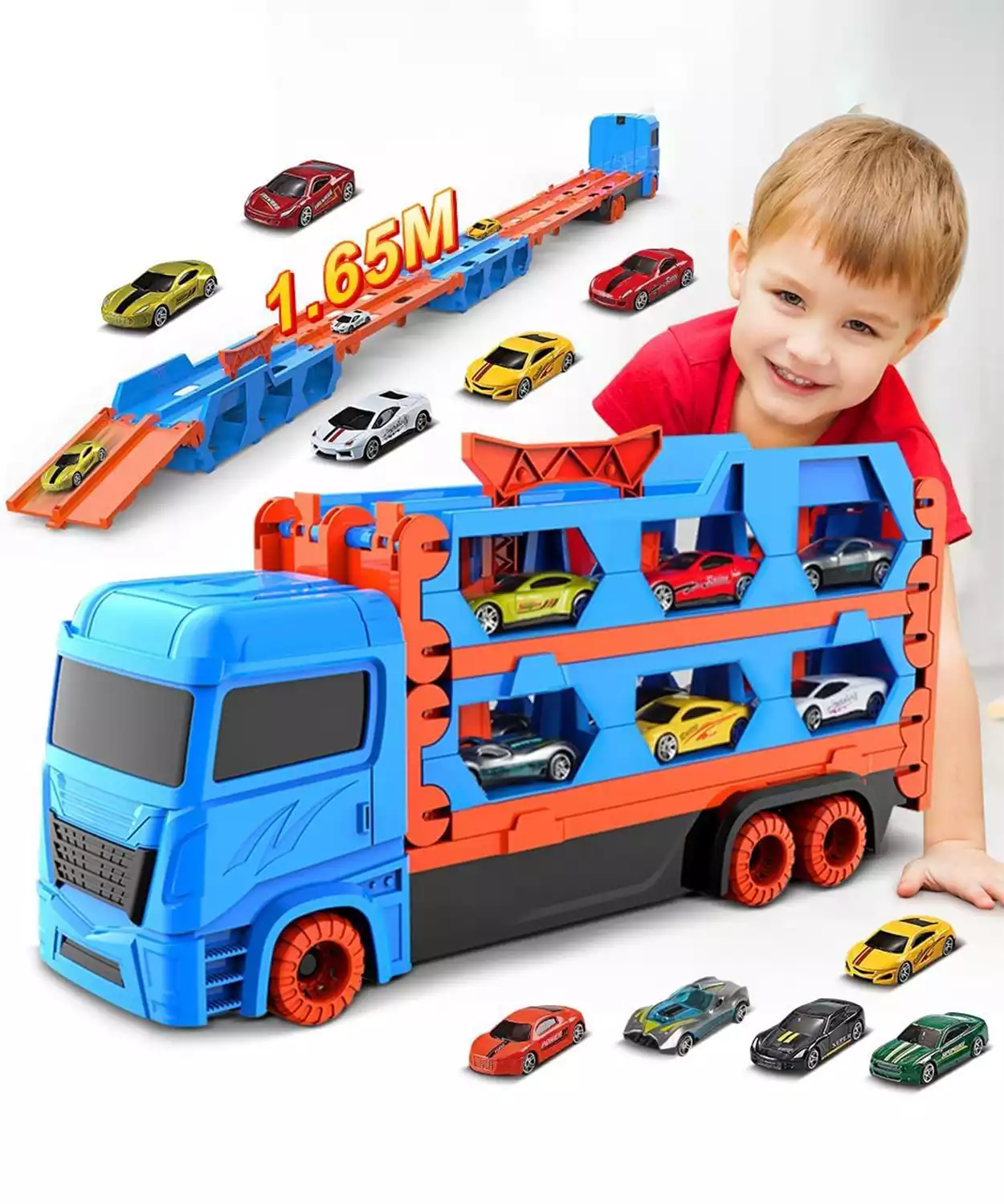 Folding Track Truck with 2 Die Cast Cars & 1.65m Track Set