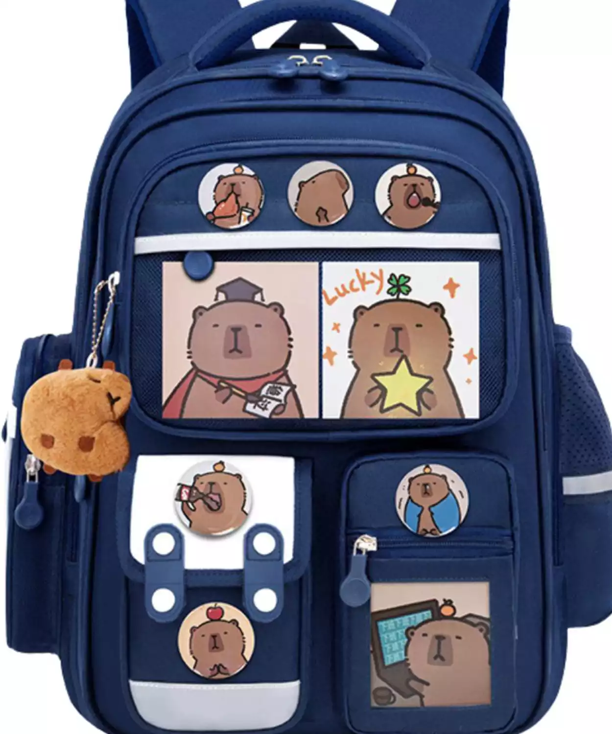 Cute Cartoon Design Backpacks With Multiple Pocket For Kids Capybara- Navy Blue