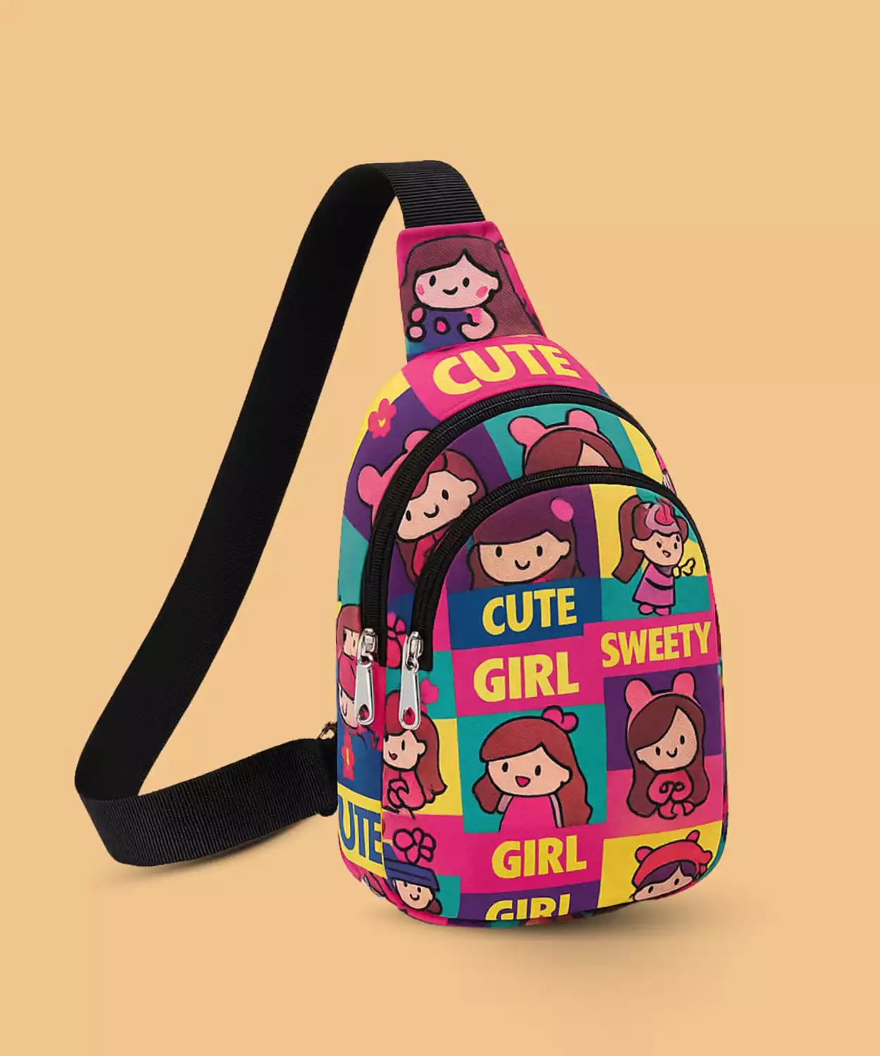 The Cute Girl Print Crossbody Bag For Kids