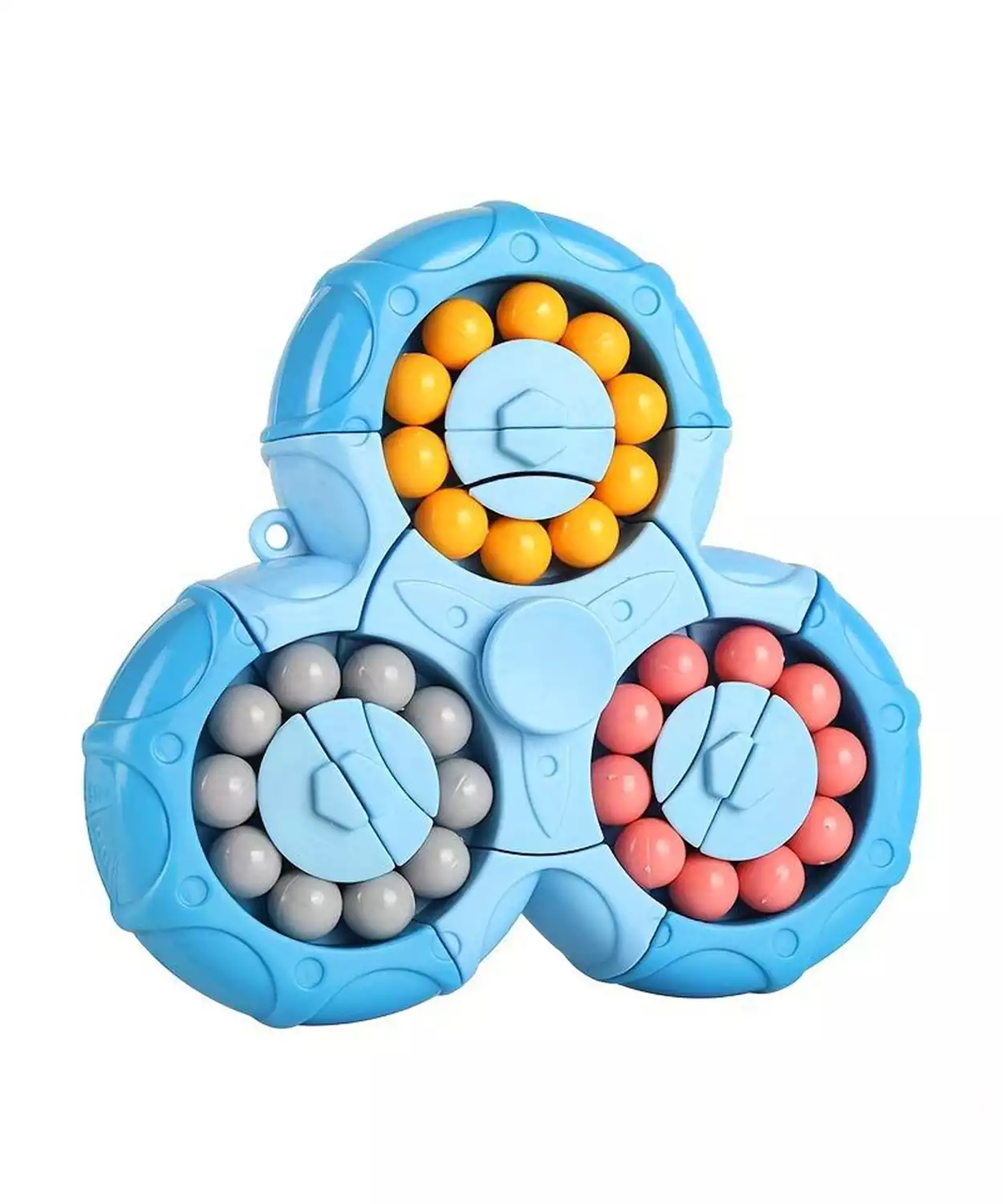 2-In-1 Triangle Rotating Puzzle & Spinner Magic Bean Fingertip Toy- Blue