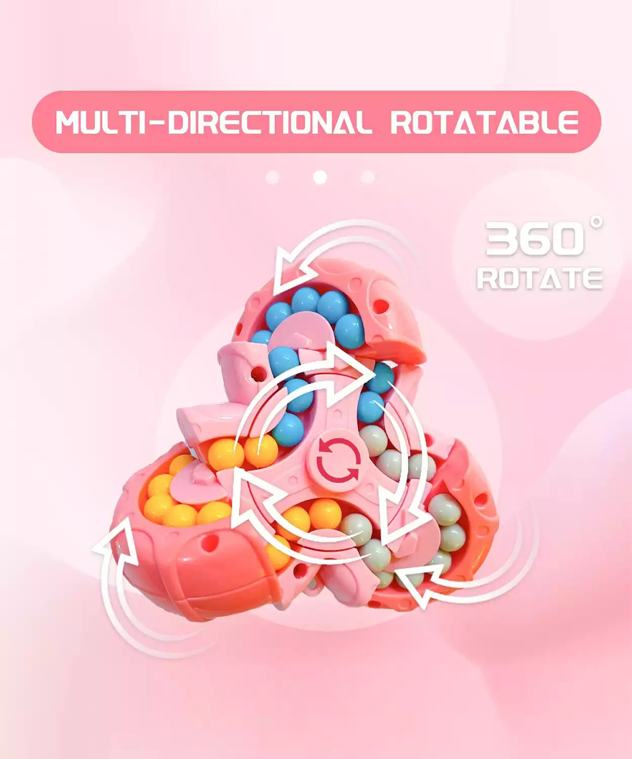 2-In-1 Triangle Rotating Puzzle & Spinner Magic Bean Fingertip Toy- Pink