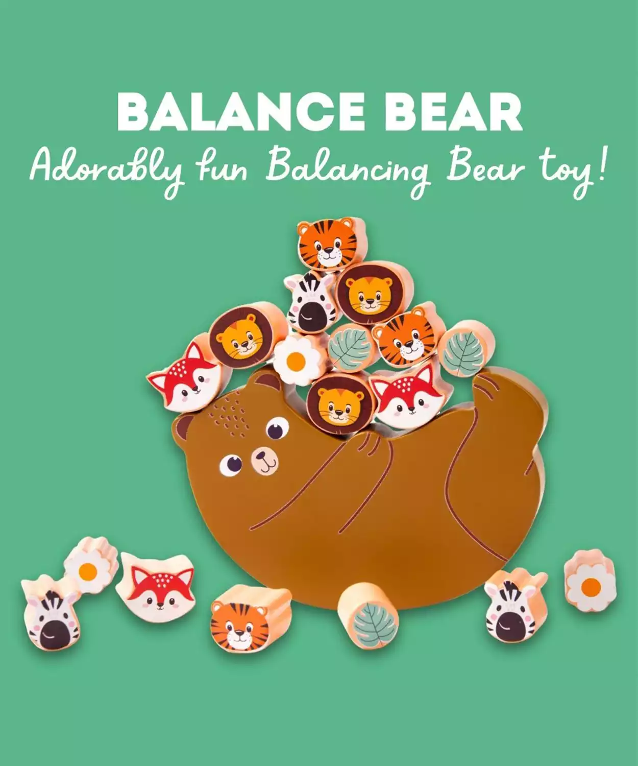 Wooden Animals On Bear Balancing Toy For Kids