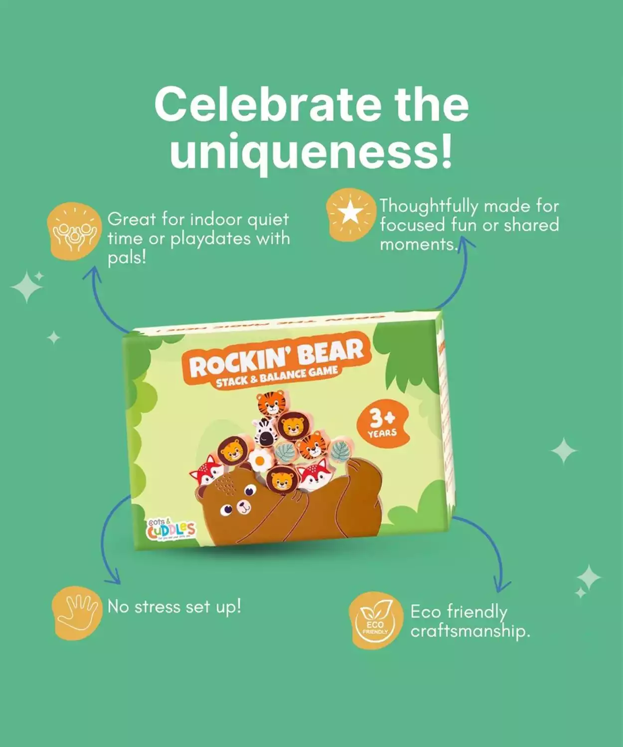 Wooden Animals On Bear Balancing Toy For Kids