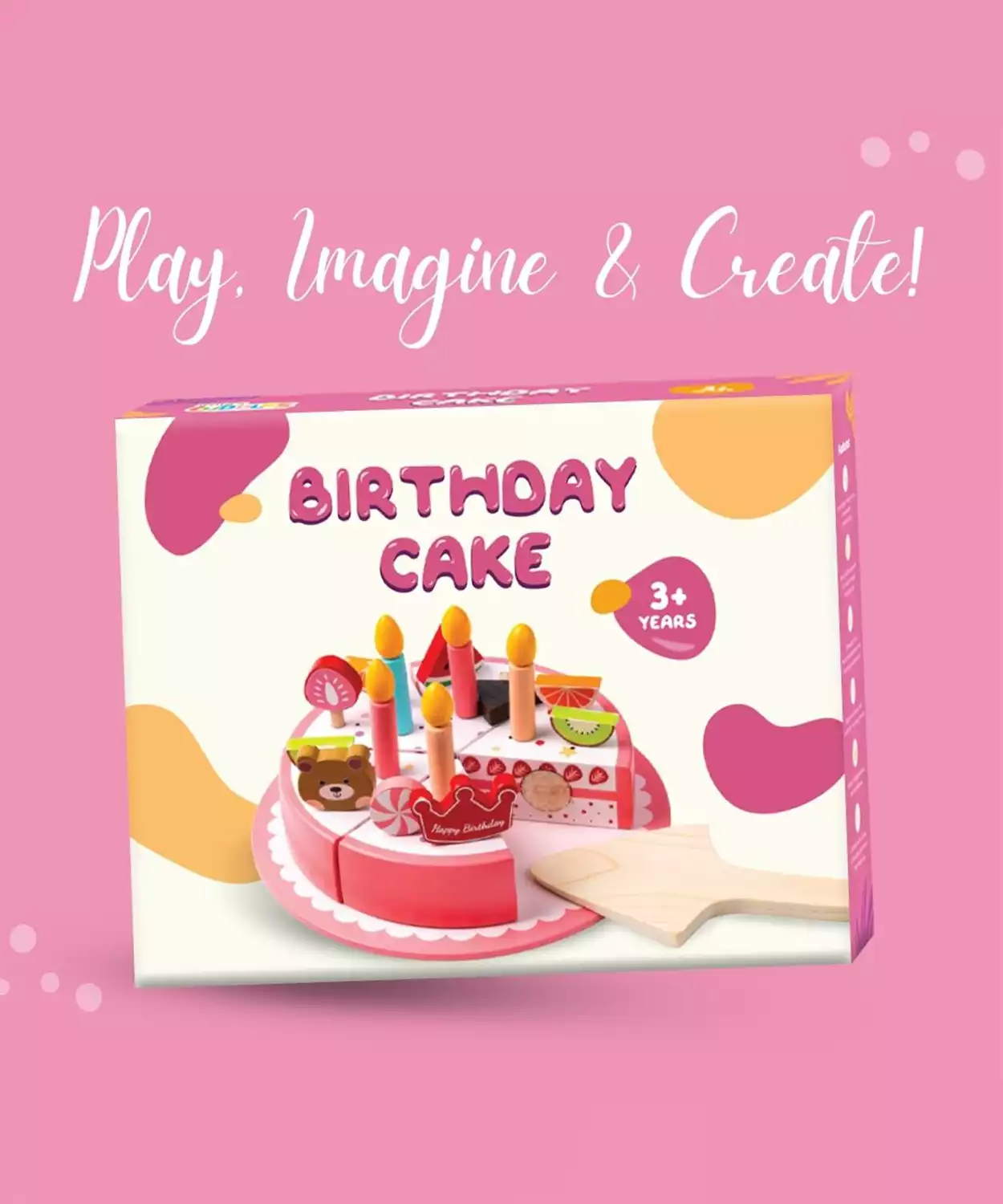 Wooden Birthday Cake For Kids Pretend Play Toy