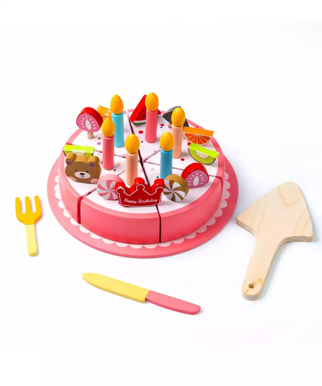 Wooden Birthday Cake For Kids Pretend Play Toy