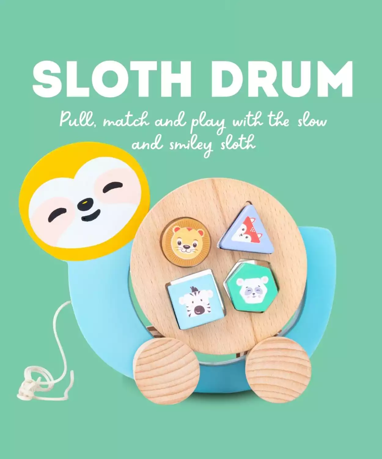 Wooden Rolling Sloth With Shape Sorter For Kids