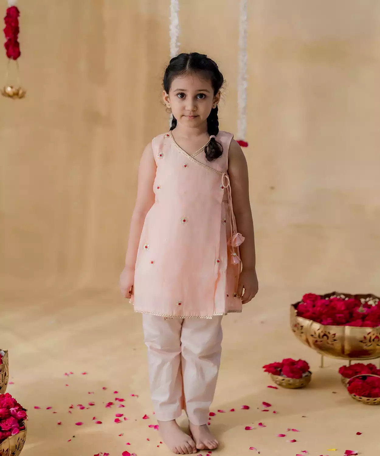 Peach Angrakha Petal Kurta