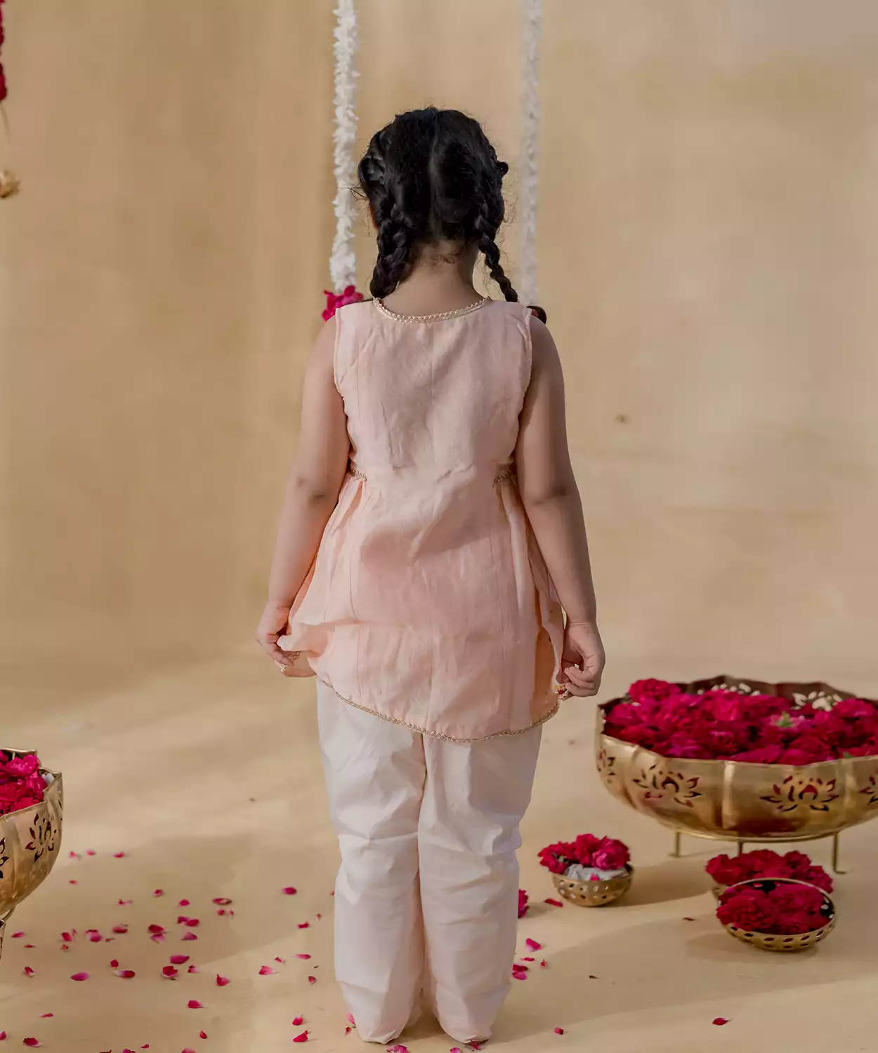 Peach Angrakha Petal Kurta
