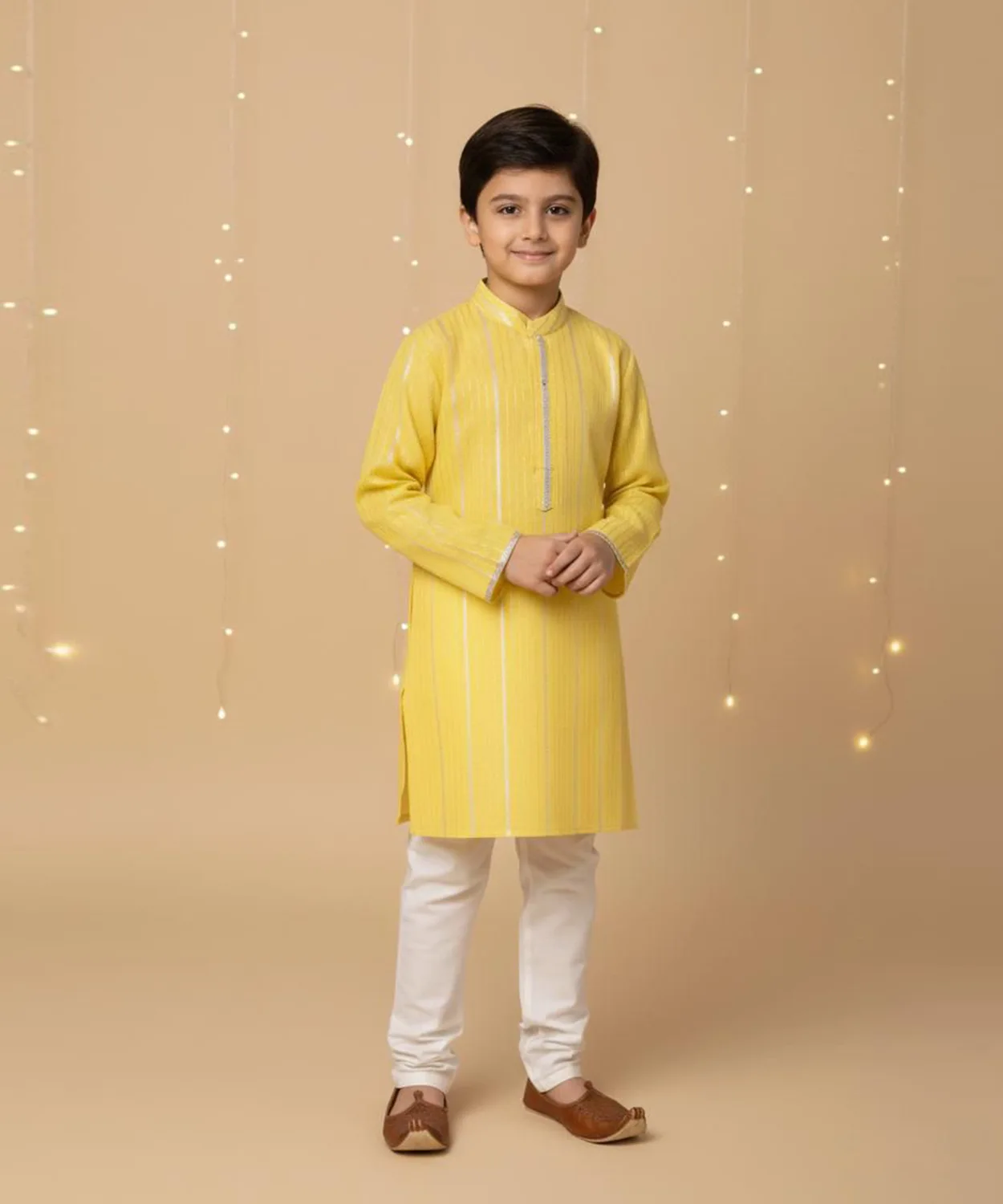 Cotton Lurex Kurta With Faux Mirror Lace Paired With Glaze Cotton Pyjama