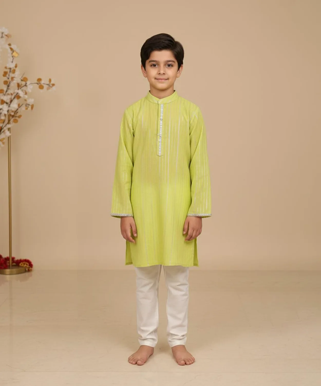 Cotton Lurex Kurta With Faux Mirror Lace Paired With Glaze Cotton Pyjama