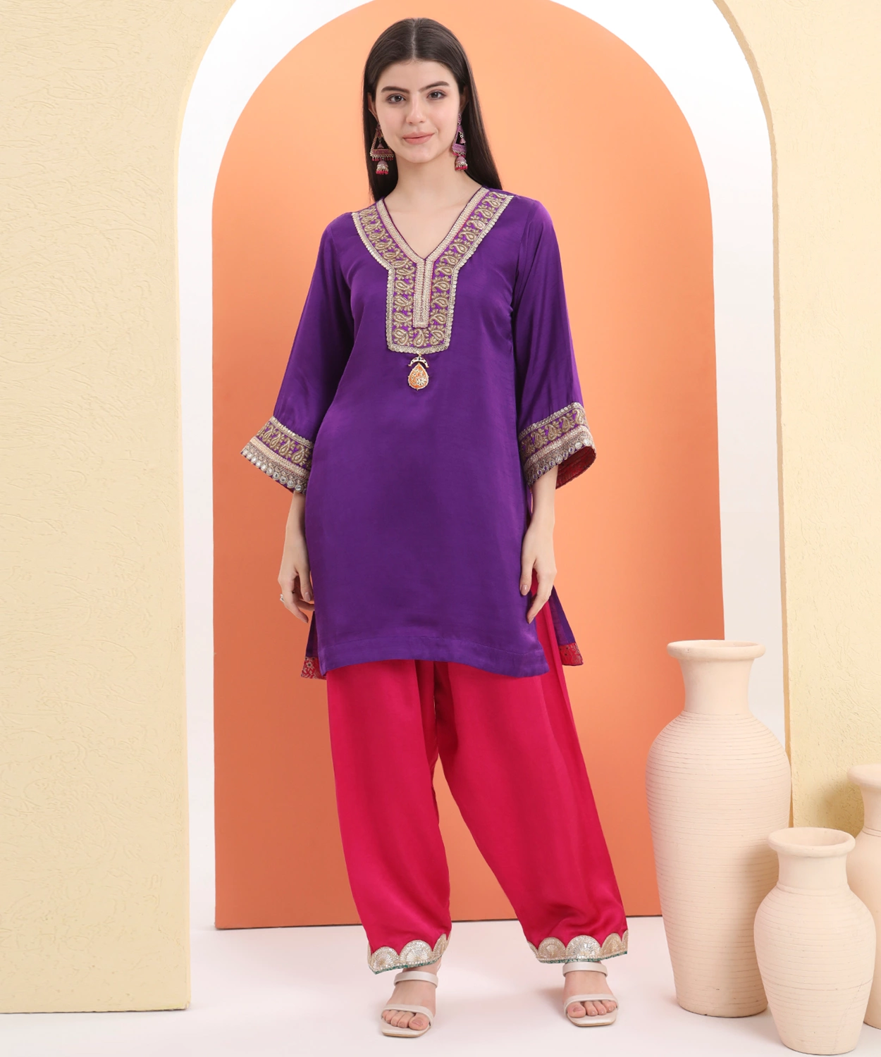 Flat Raw Silk Satin Kurta And Salwar
