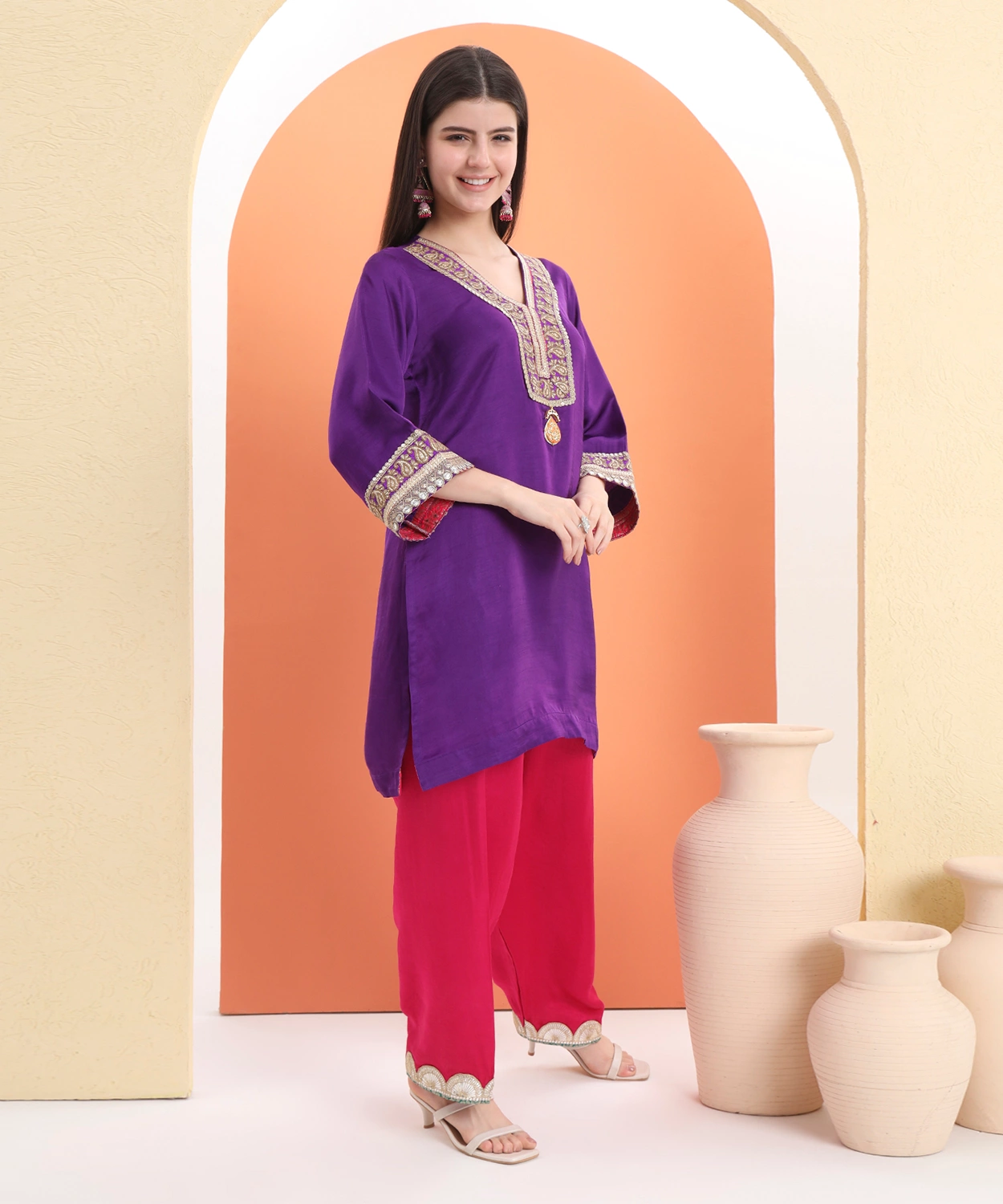 Flat Raw Silk Satin Kurta And Salwar