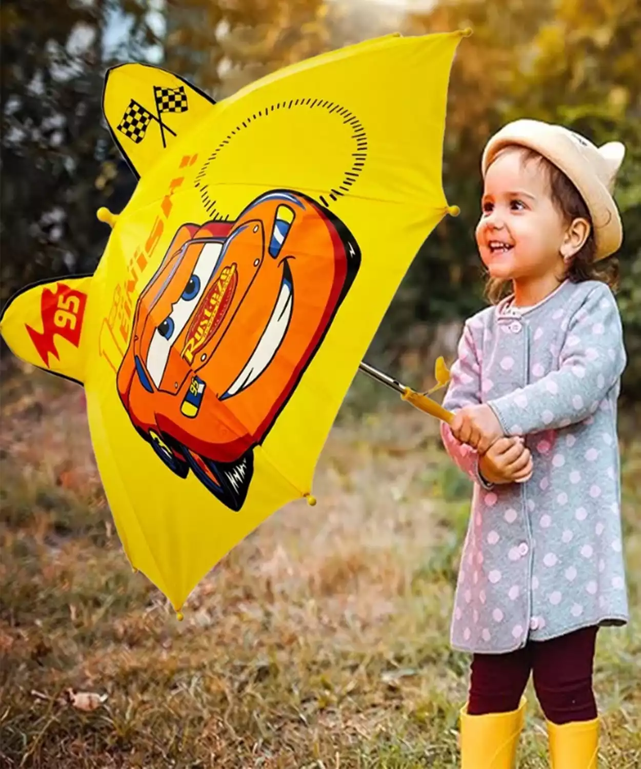 3D Design Pixer Car Printed Yellow 1 Folded Umbrella