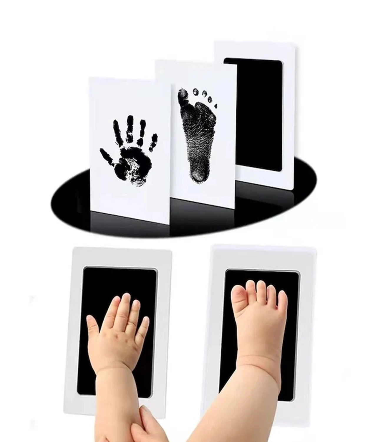 Pack of 2 Baby Inkless Imprint Hand and Foot Kit Non-toxic Ink Pad, 4 Cards-Black