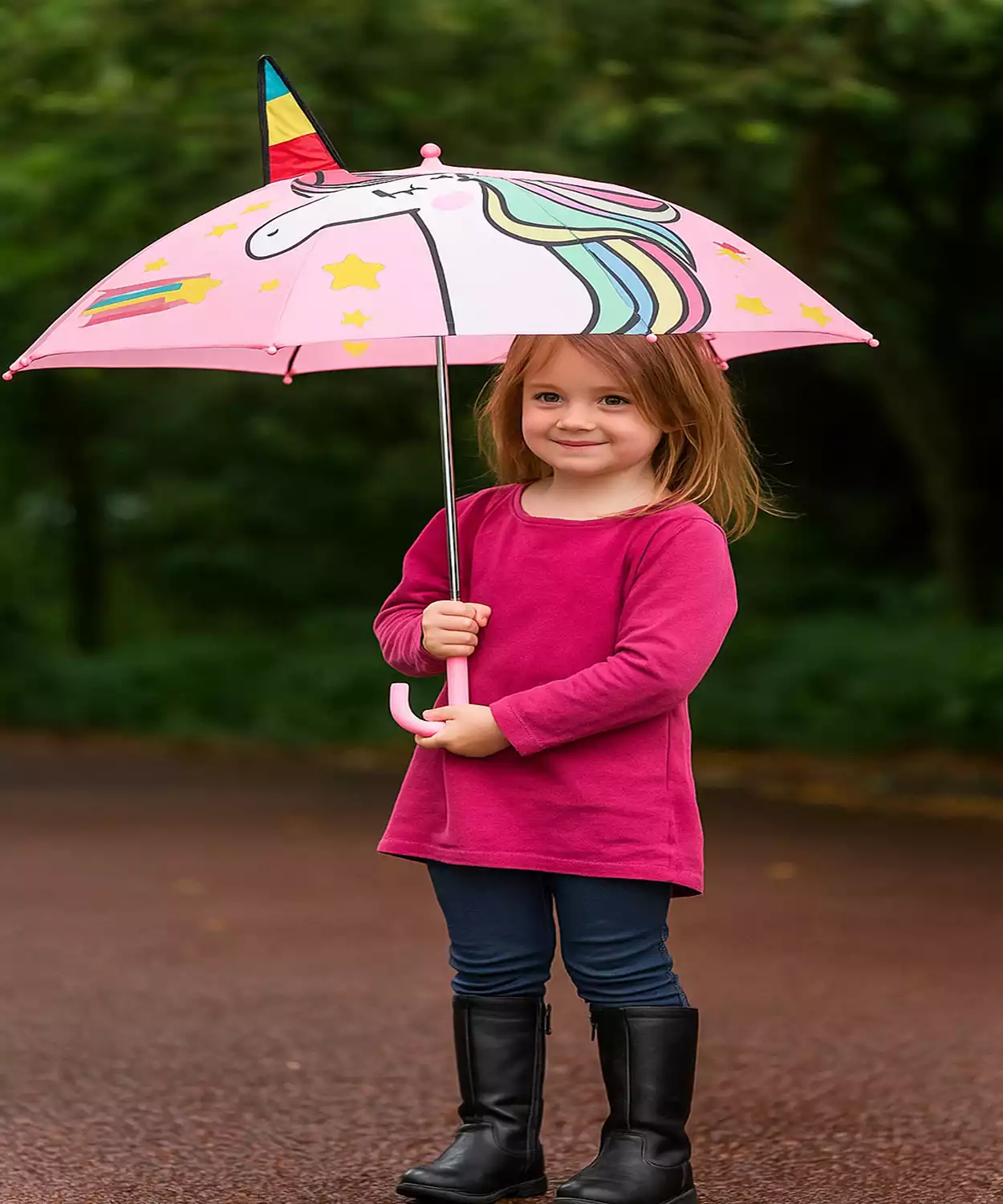 3D Design Unicorn Printed Pink 1 Folded Umbrella
