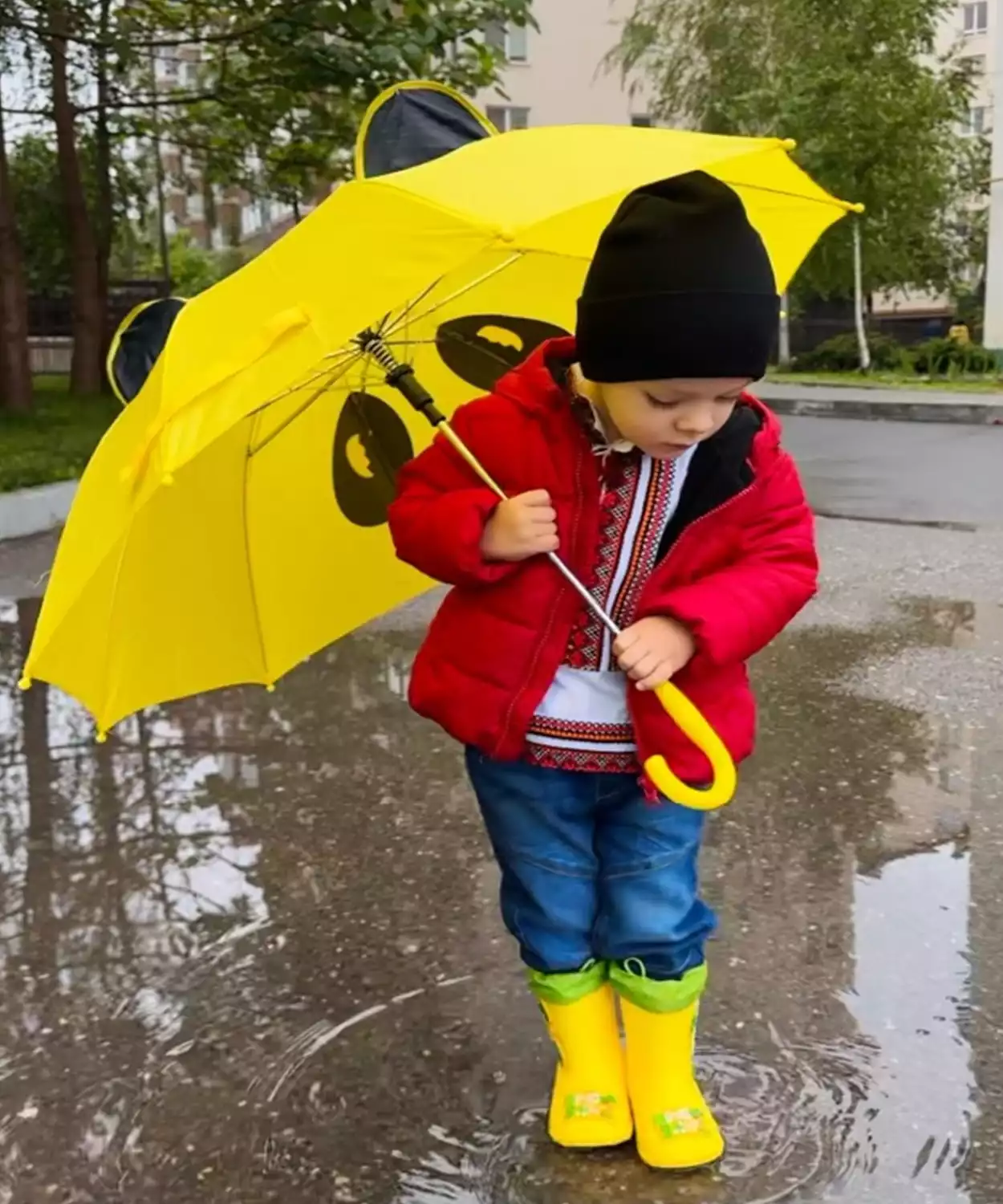 3D Design Cute Bear Ears Printed Yellow 1 Folded Umbrella