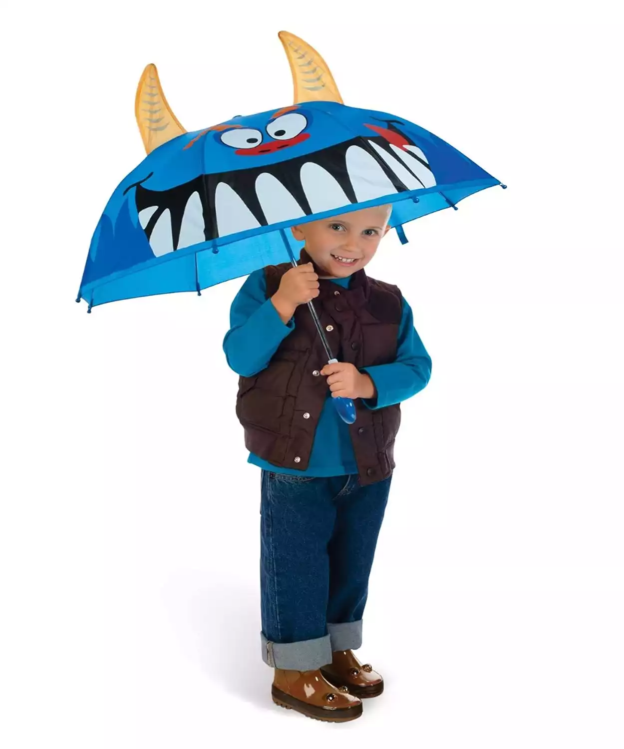 3D Design Cartoon Dragon Printed Blue 1 Folded Umbrella