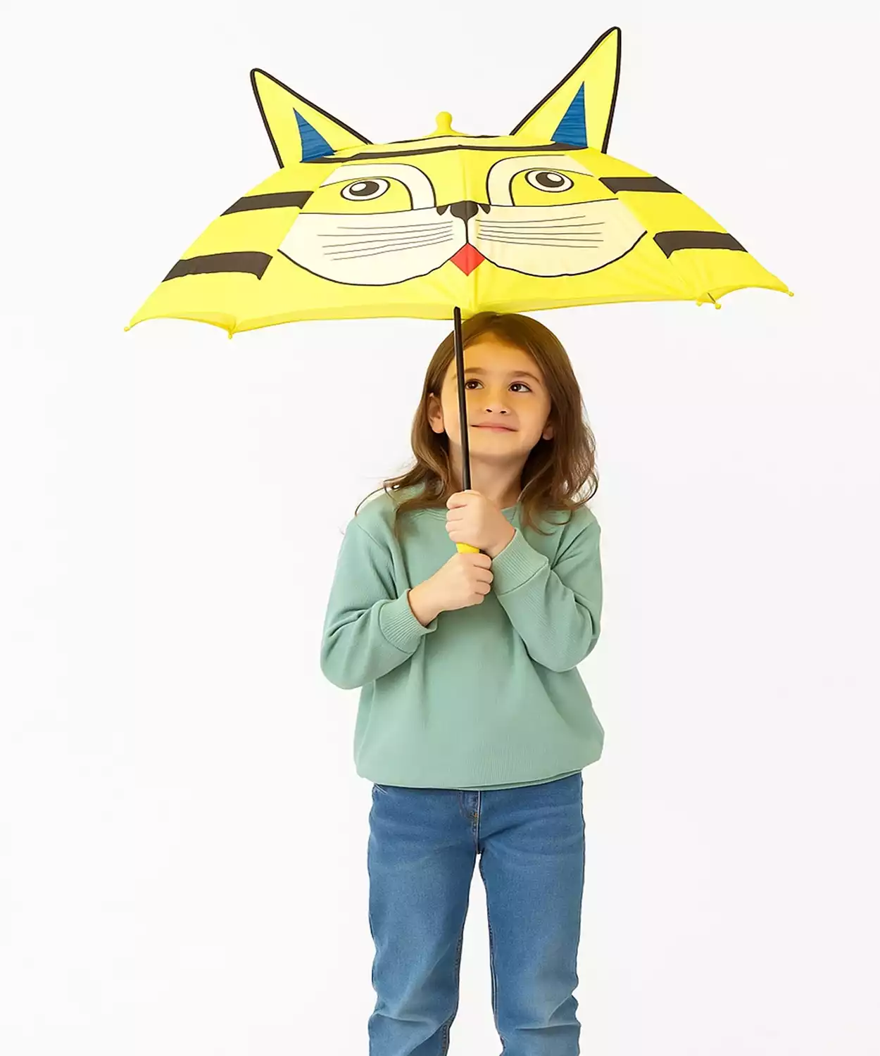 3D Design Cat Printed Strips 1 Folded Yellow Umbrella