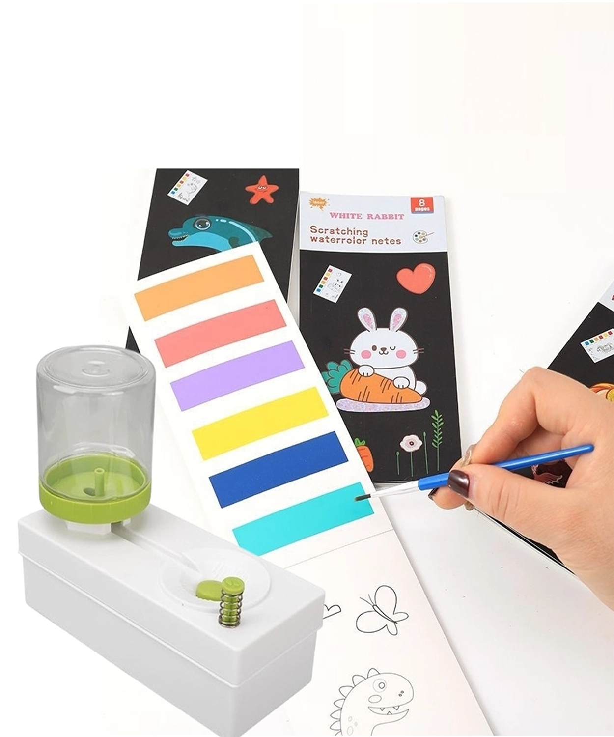 2 in 1 Scratch Plus Art Paints Watercolor Book with Brush Rinser Cleaner Tools Supplies