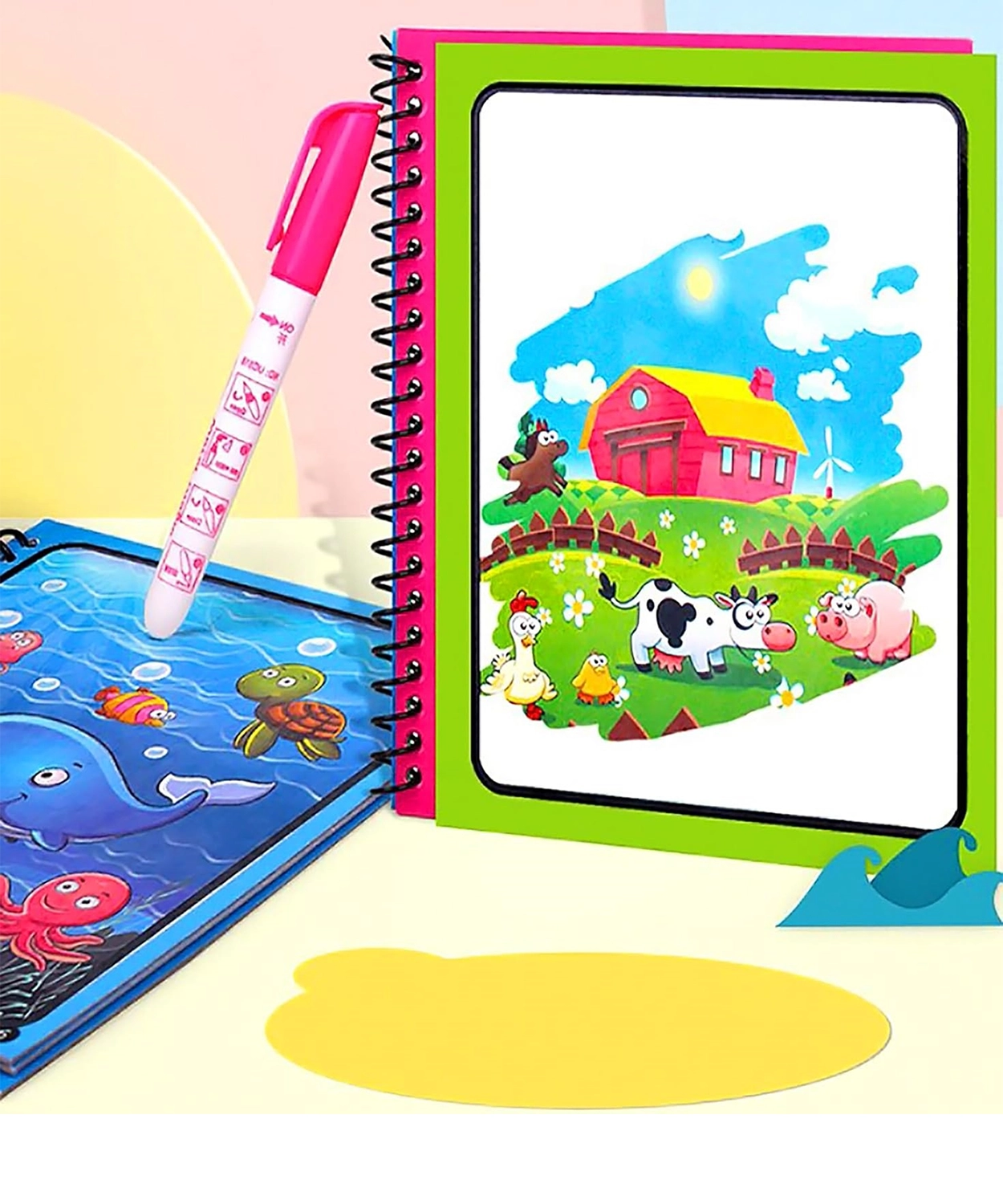 Magic Water Coloring Books Set of 6 Pcs reusable pages and a Refillable Water Pen