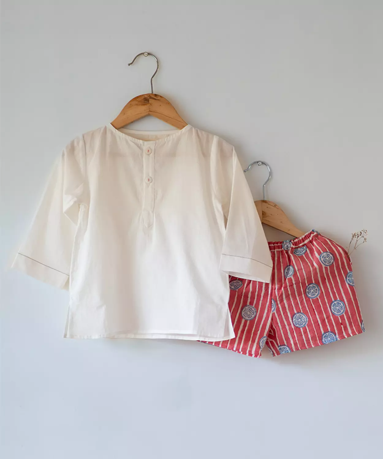 Full-Sleeve Kurta With Red Shorts Set