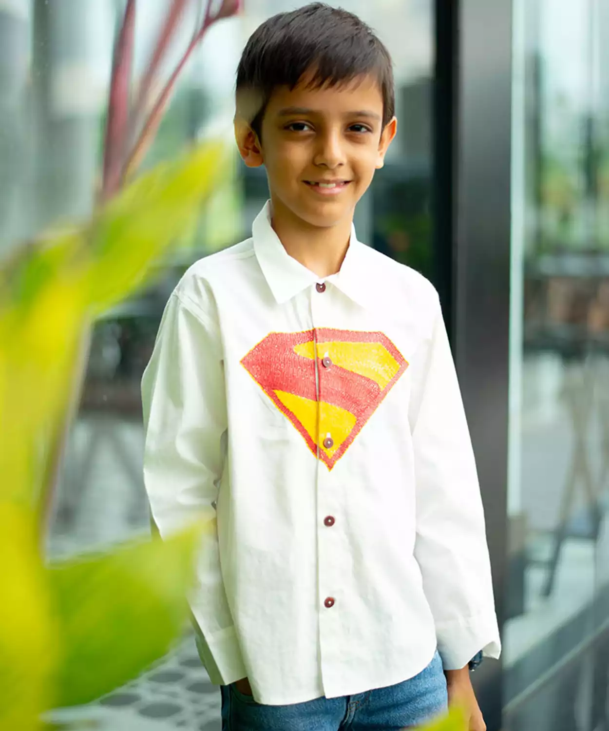 Superhero Chest Icon Embroidered Organic Cotton Shirt- White