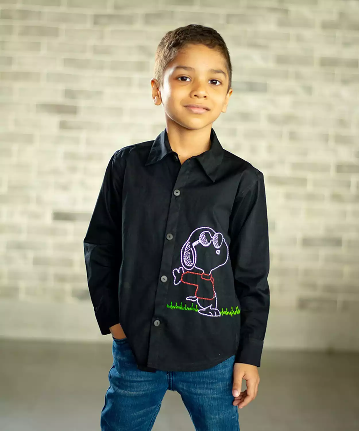 Chill Dog Embroidered Organic Cotton Shirt- Black