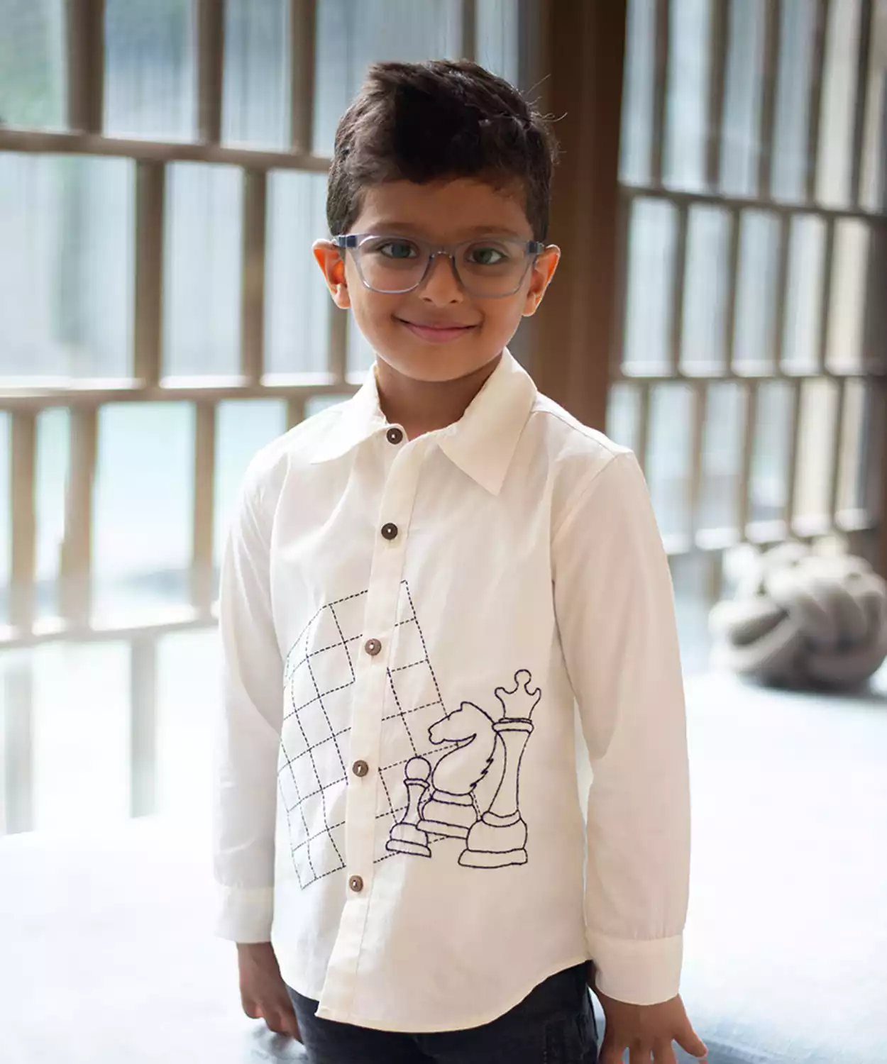 Chess Checkmate Embroidered Organic Cotton Shirt- White