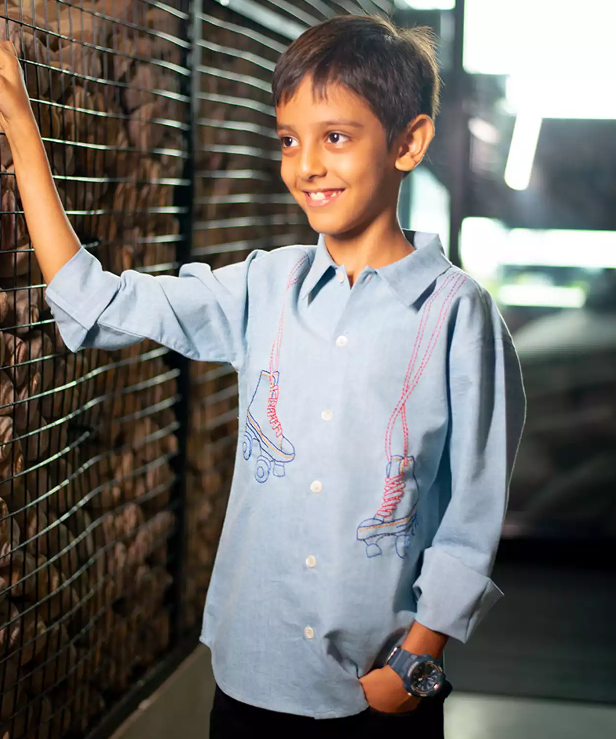 Roller Skates Embroidered Denim Shirt