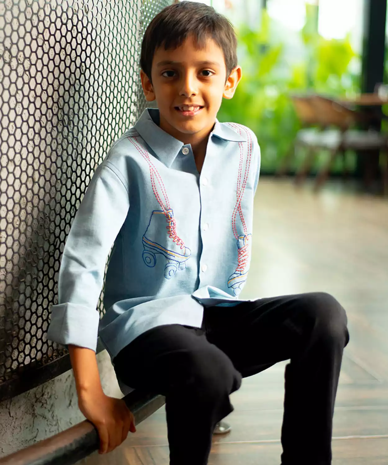 Roller Skates Embroidered Denim Shirt