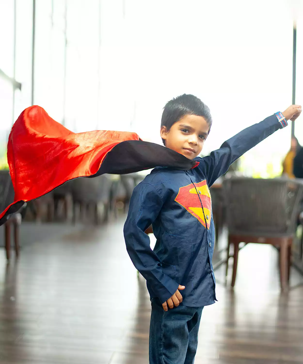 Superhero Chest Icon Embroidered Organic Cotton Shirt- Navy