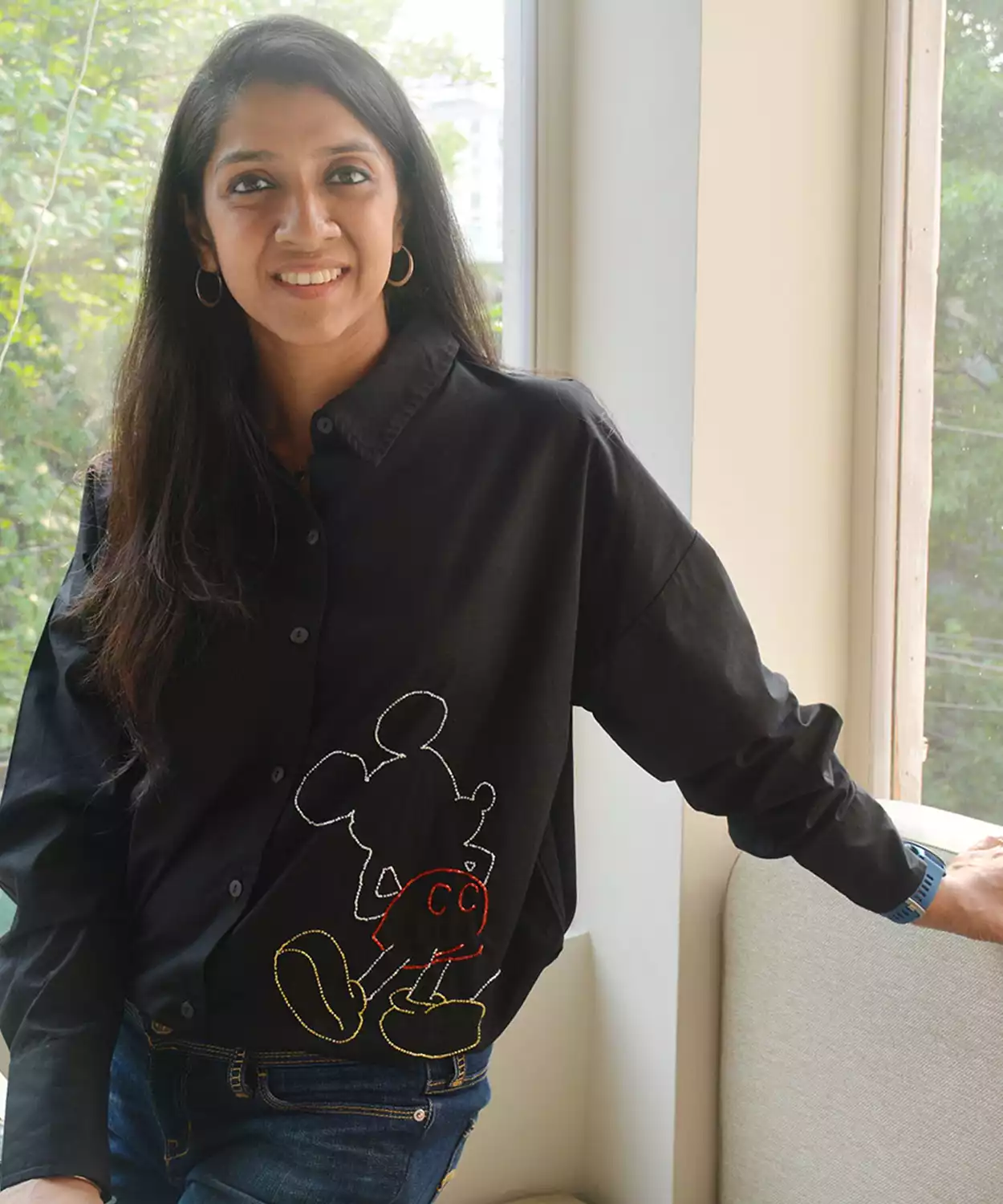 Mouse Embellished Women Shirt - Black