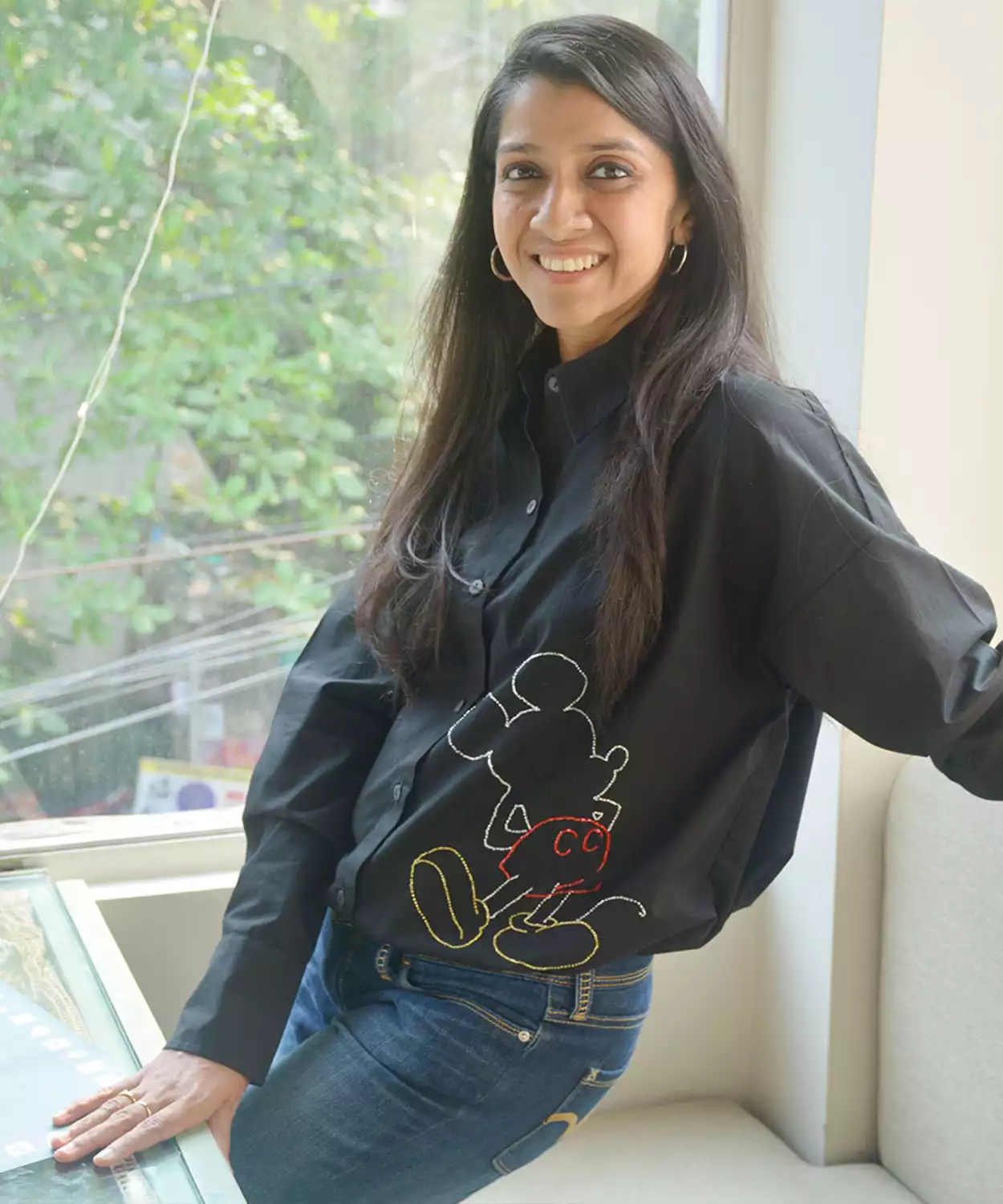 Mouse Embellished Women Shirt - Black