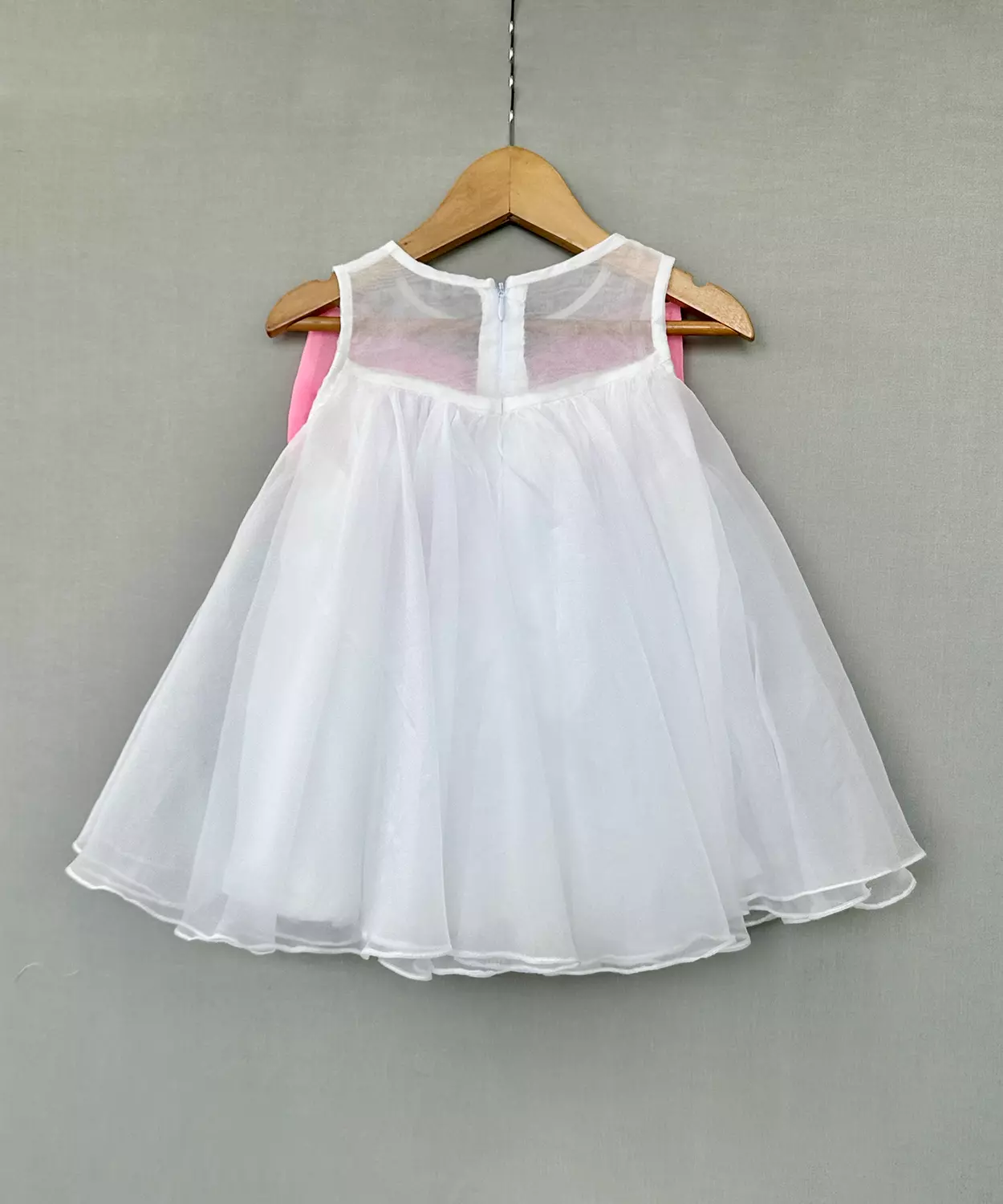 White Organza Dress With Pink Pearl Bow