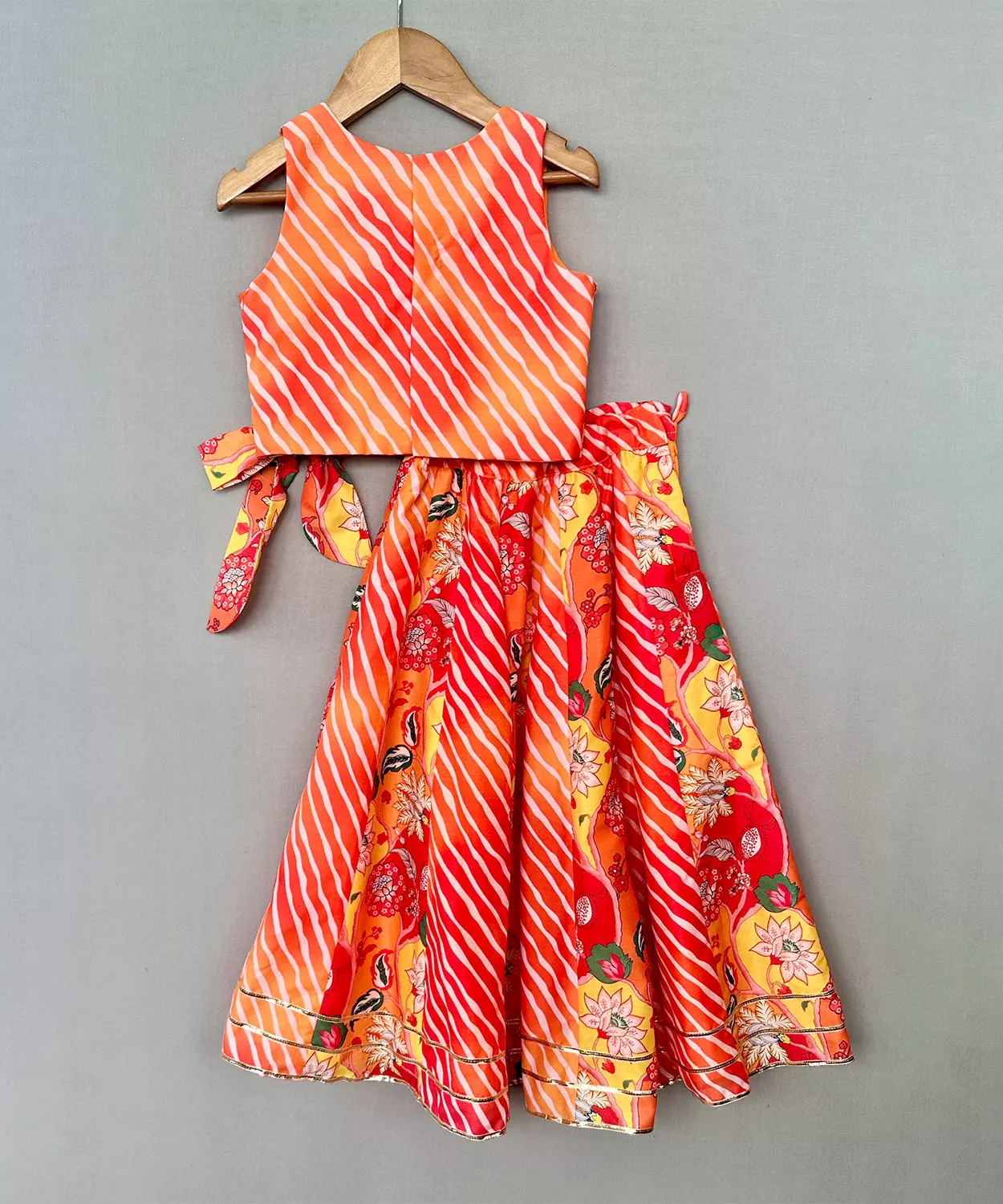 Bright Orange & Red Leheriya Lehenga Set