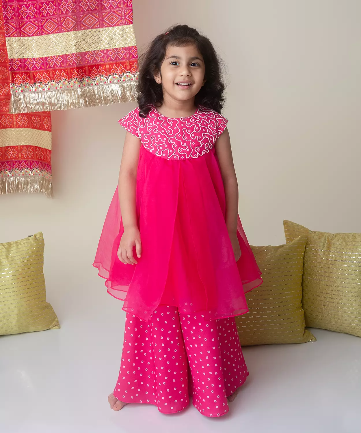 Pink Bandhani Embroidered Palazzo Set