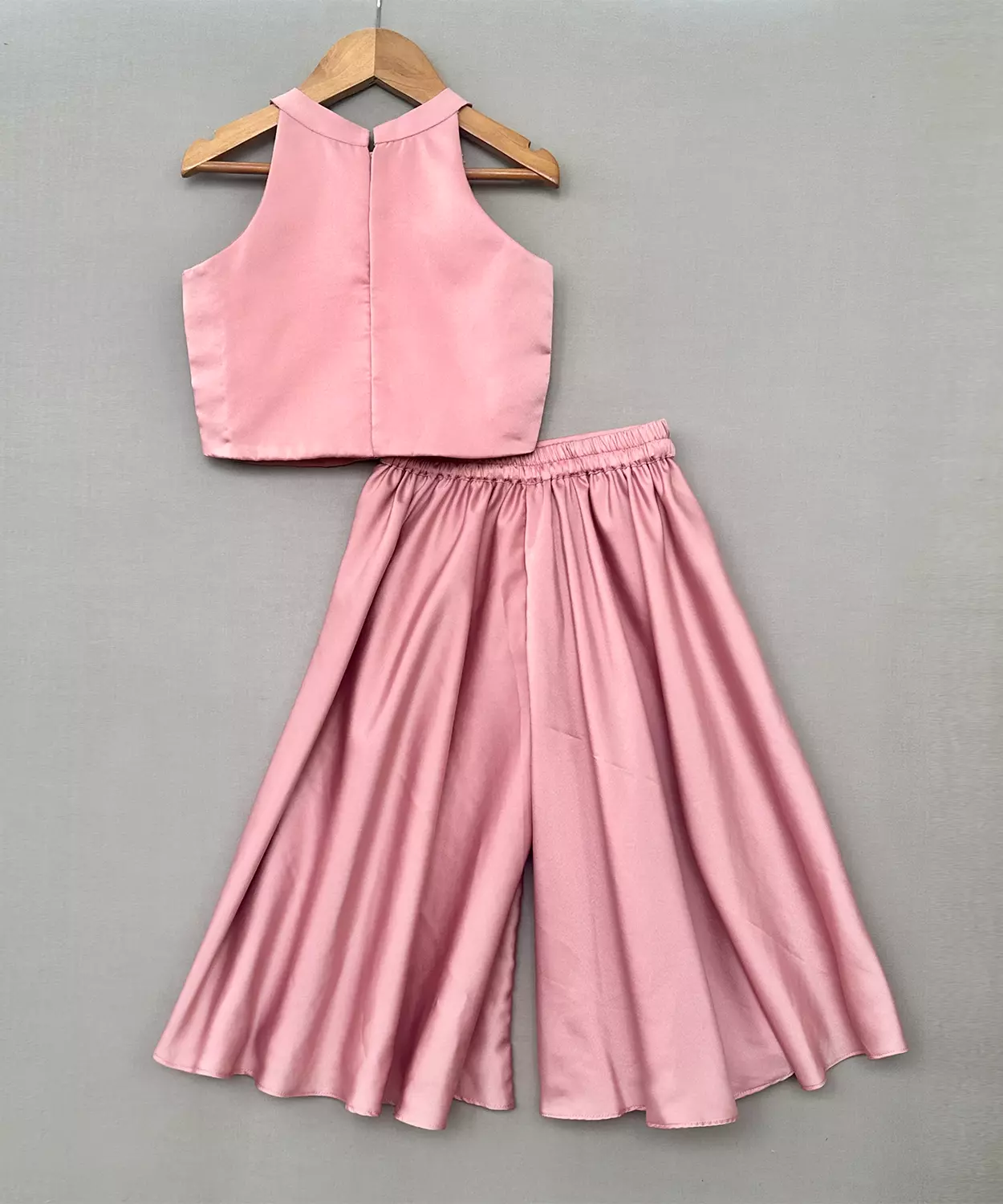 Blush Pink Embroidered Palazzo Set In Milano Satin