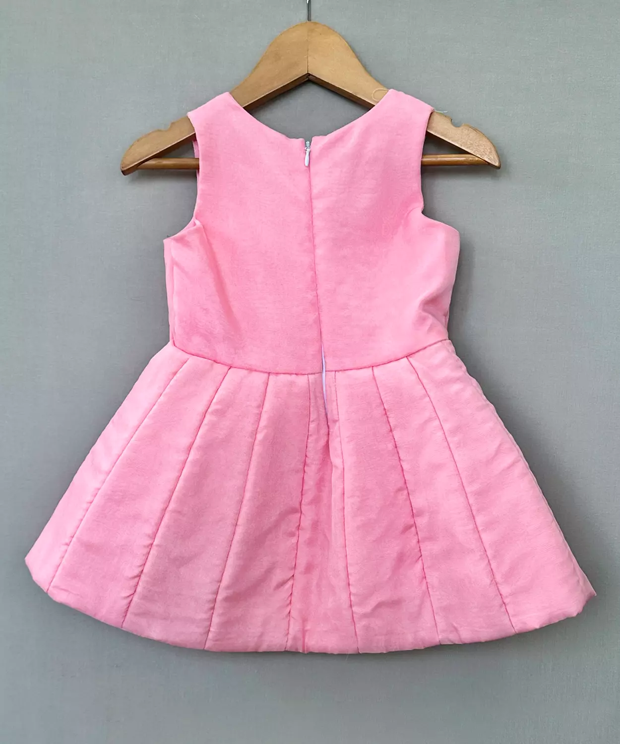 Umbrella-Like Flaired Baby Pink Dress With Pearl-Studded Bow