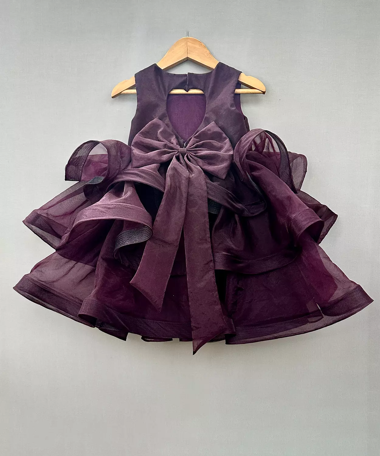 Hand Embroidered Whimsical Party Dress In Wine Colour