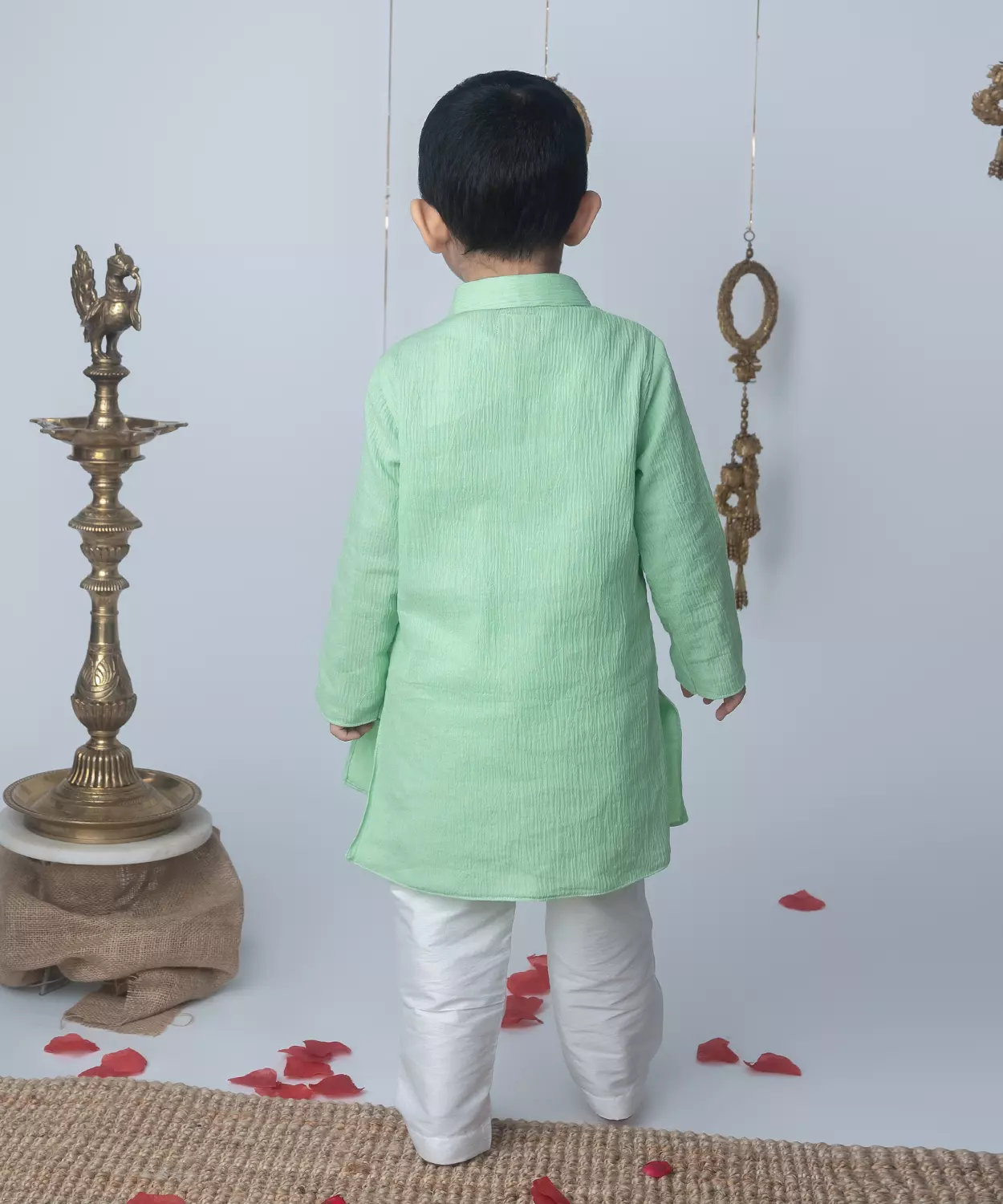 Pista Green Embroidered Kurta Set With White Pants