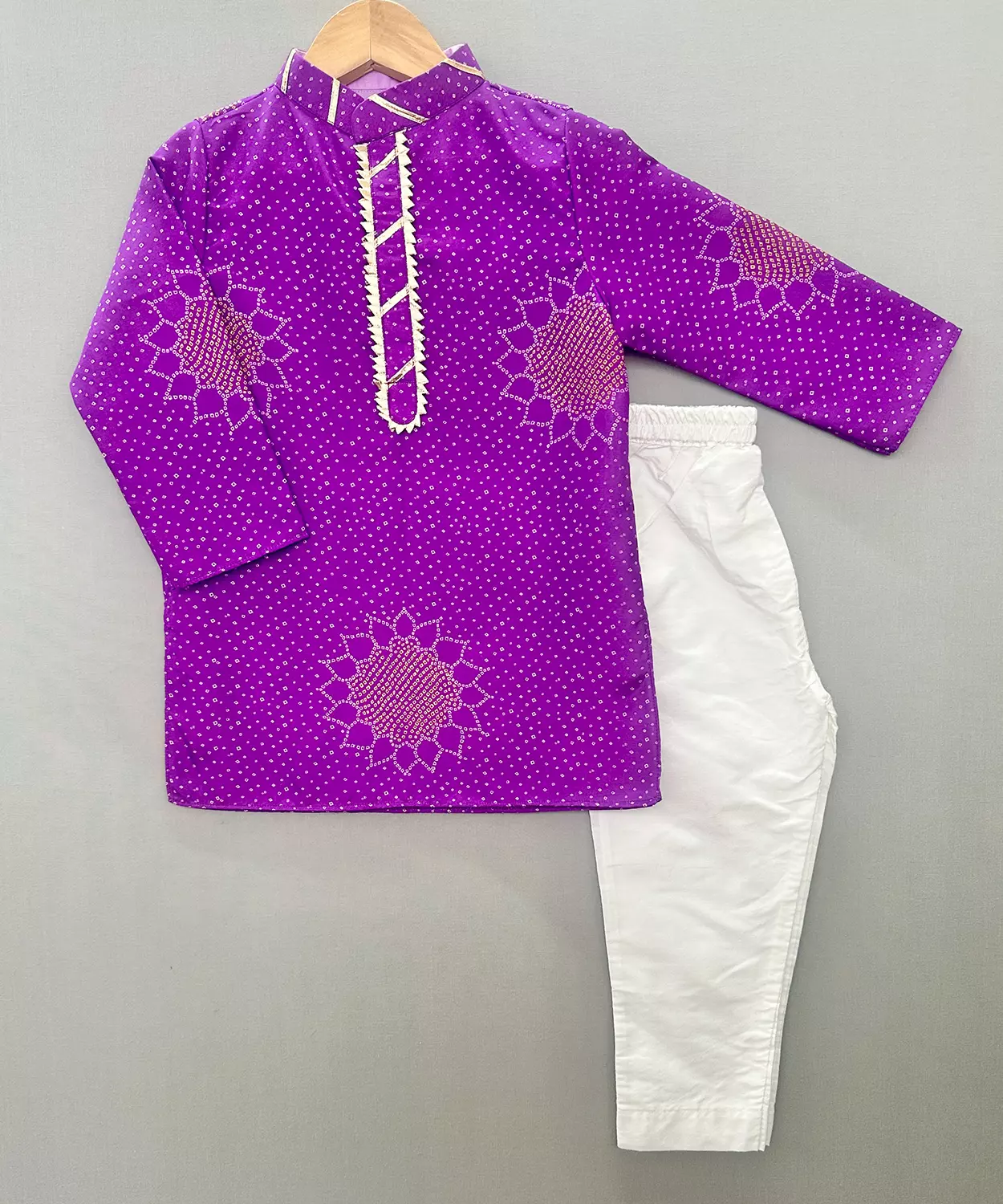 Purple Printed Kurta Set With White Pants