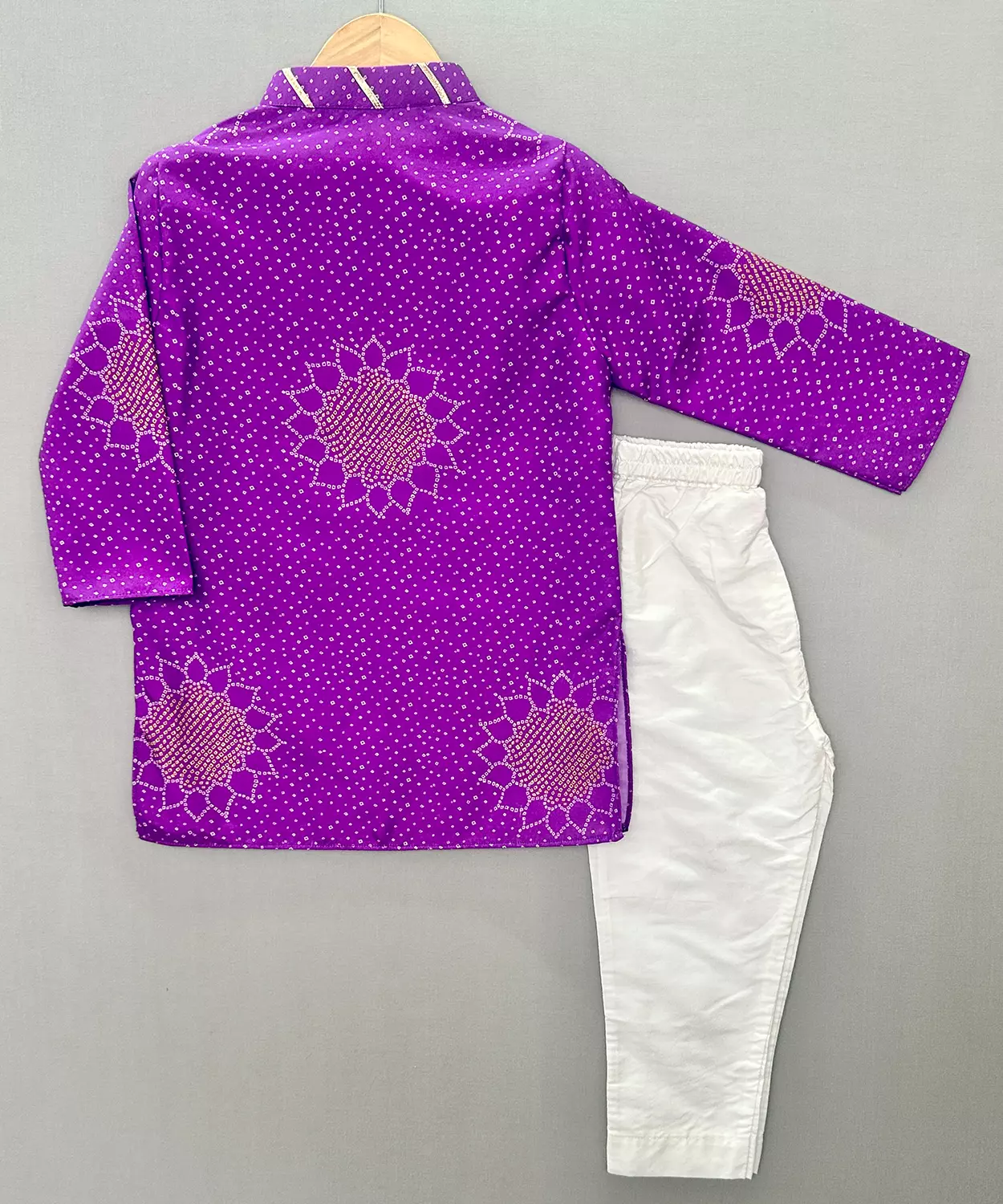 Purple Printed Kurta Set With White Pants