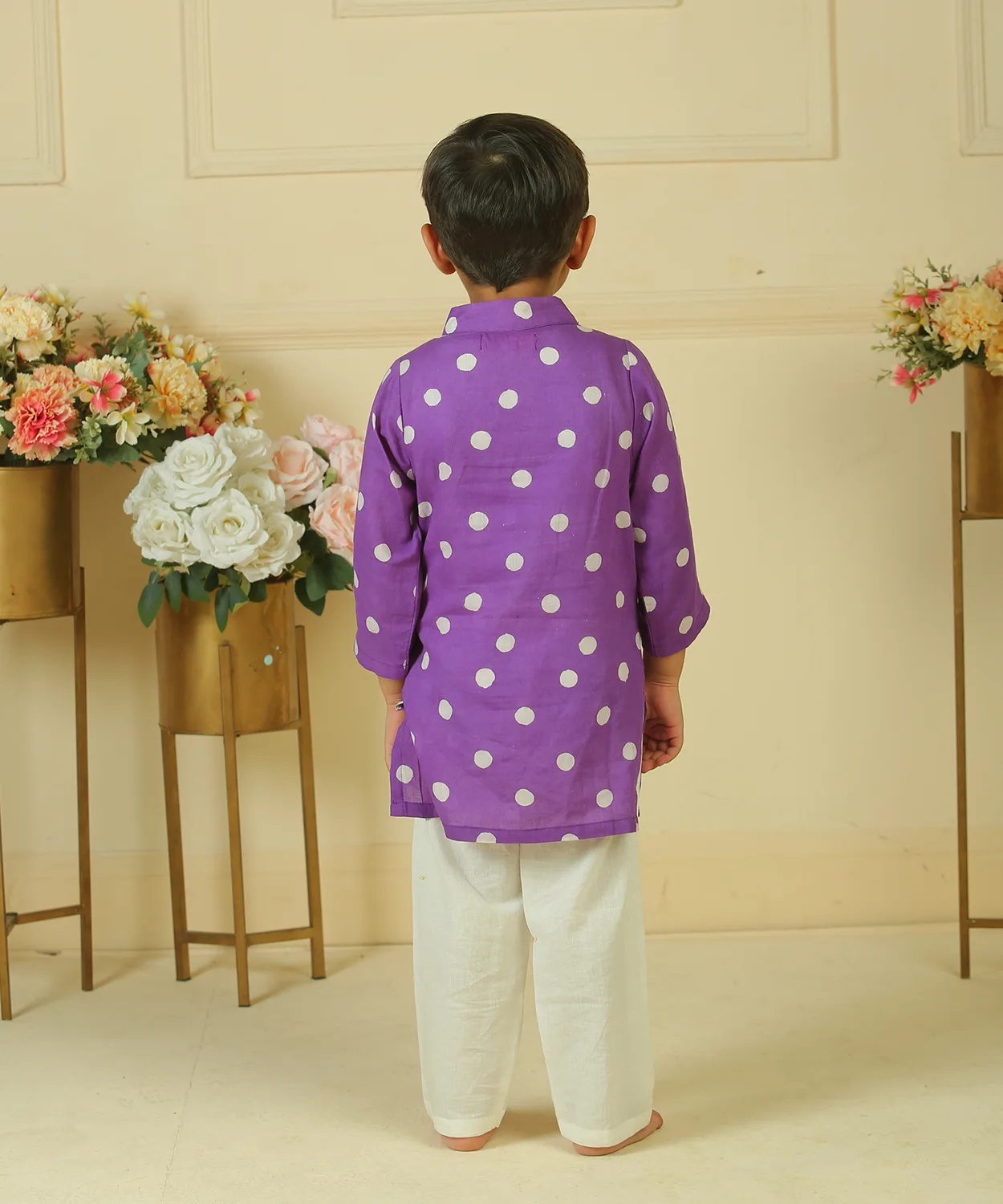 Purple Polka Dot Hand Block Printed Kurta And Pants