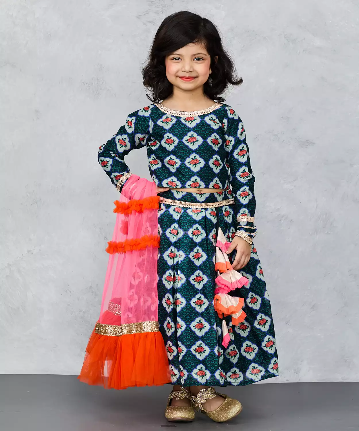 Jaipuri Ghagra Choli With Digital Tile Print & Stylish Net Dupatta