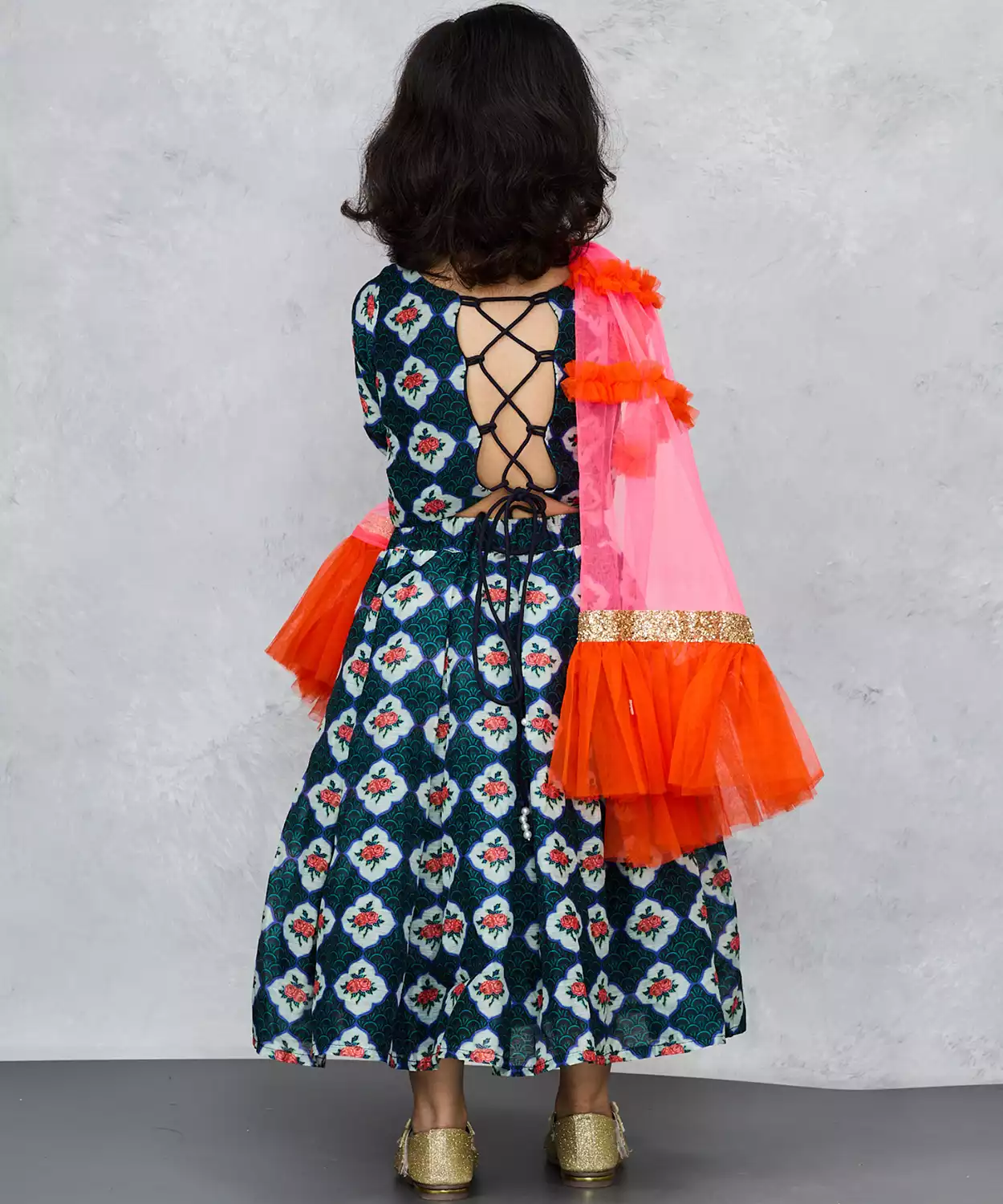 Jaipuri Ghagra Choli With Digital Tile Print & Stylish Net Dupatta