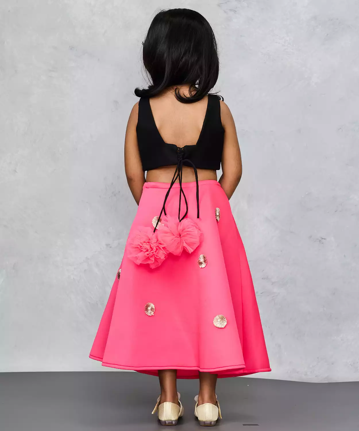 Embroidered Black Choli Pink Lehenga Set