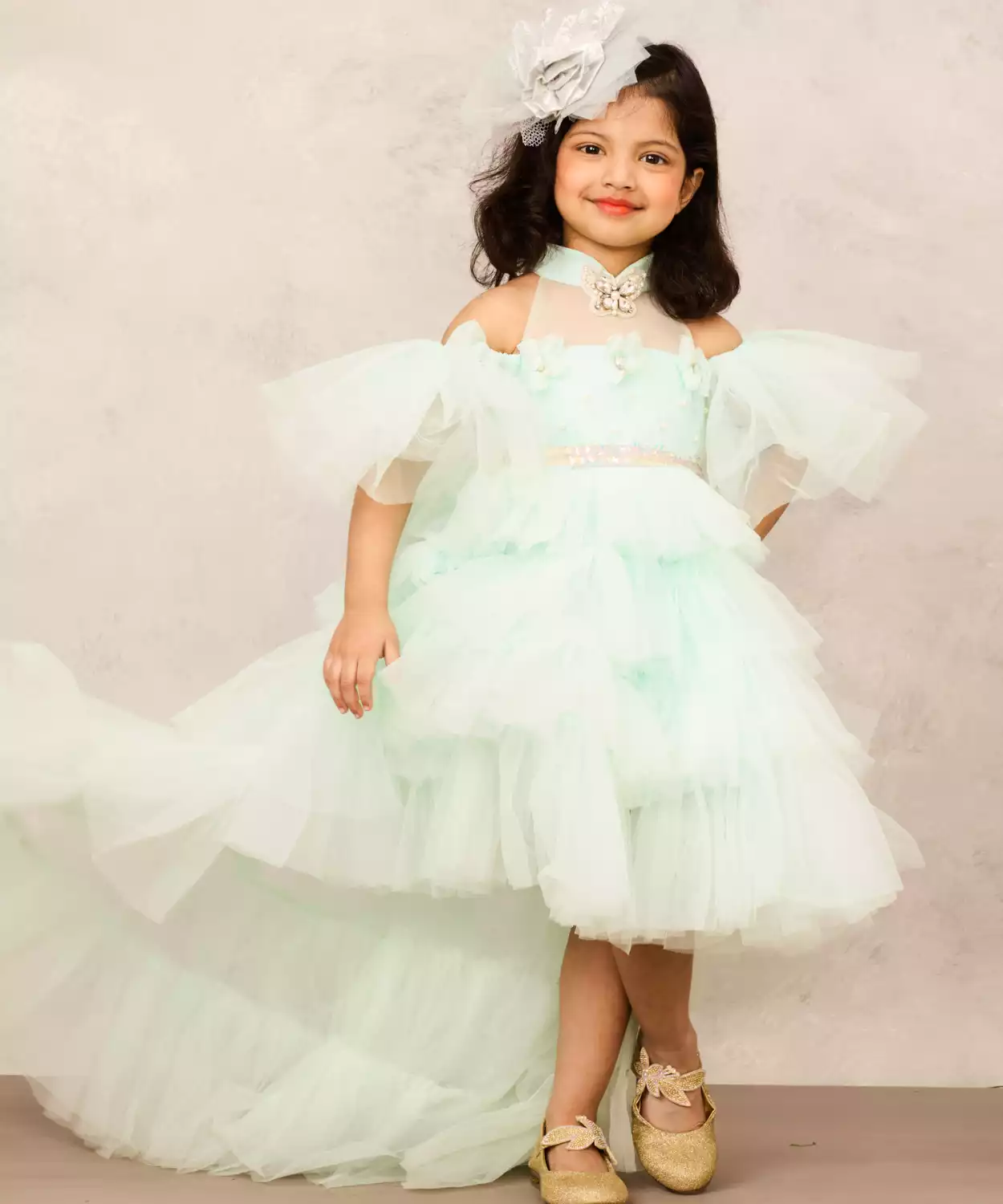 Sophisticated Aqua Blue High Low Gown