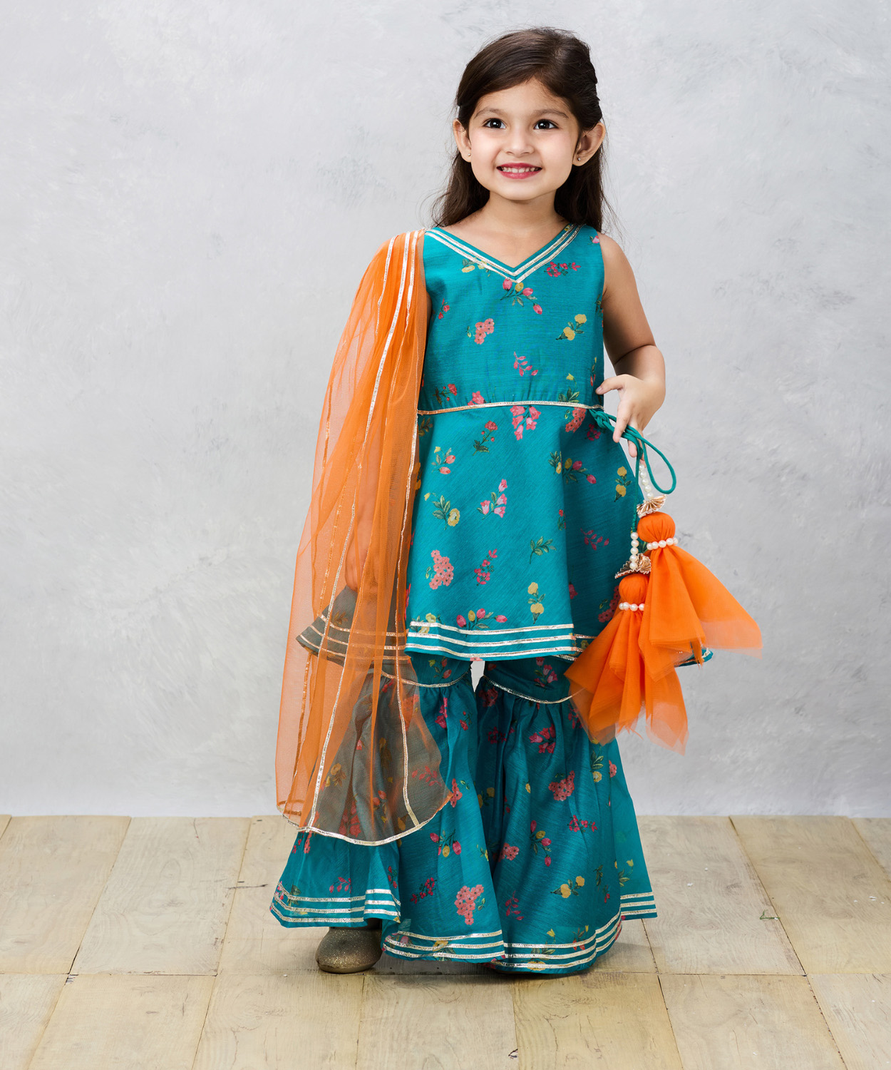 Green Glimpse Position Printed Sharara Set